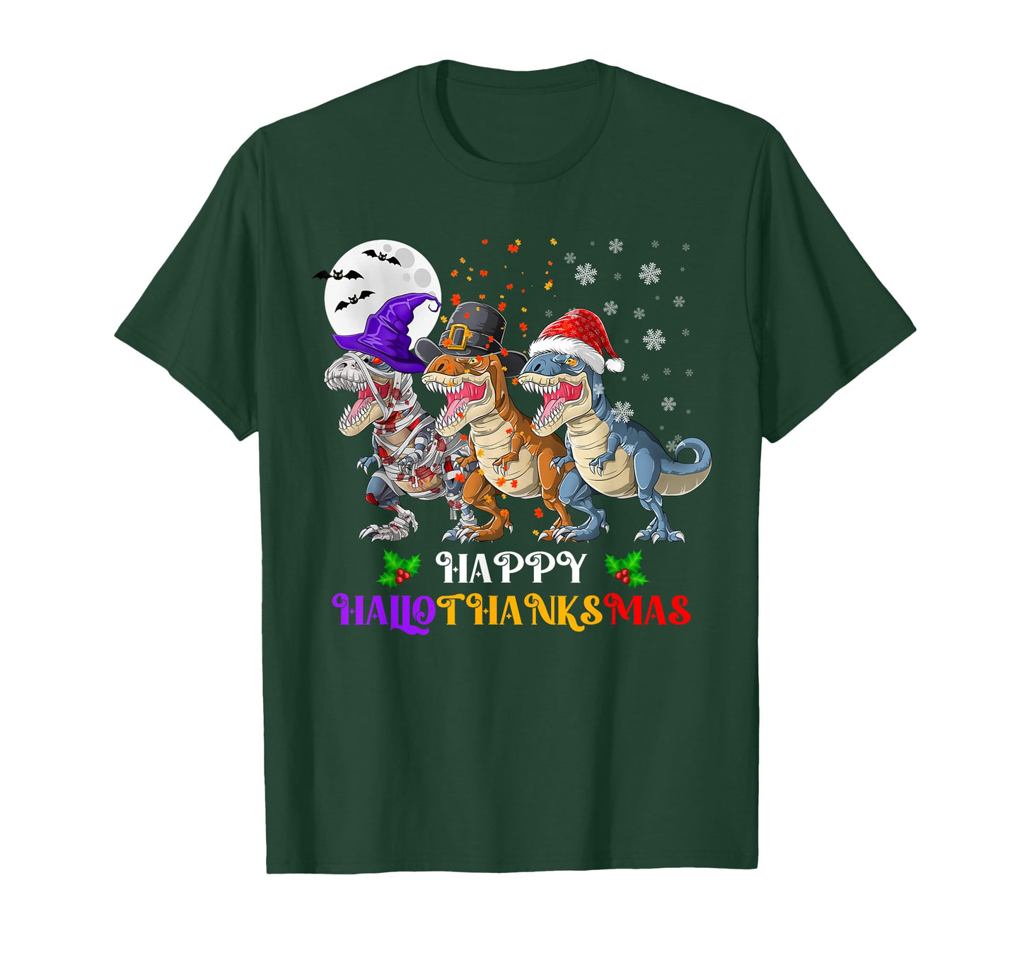 Happy Hallothanksmas Dinosaur Halloween Thanksgiving Xmas T-Shirt