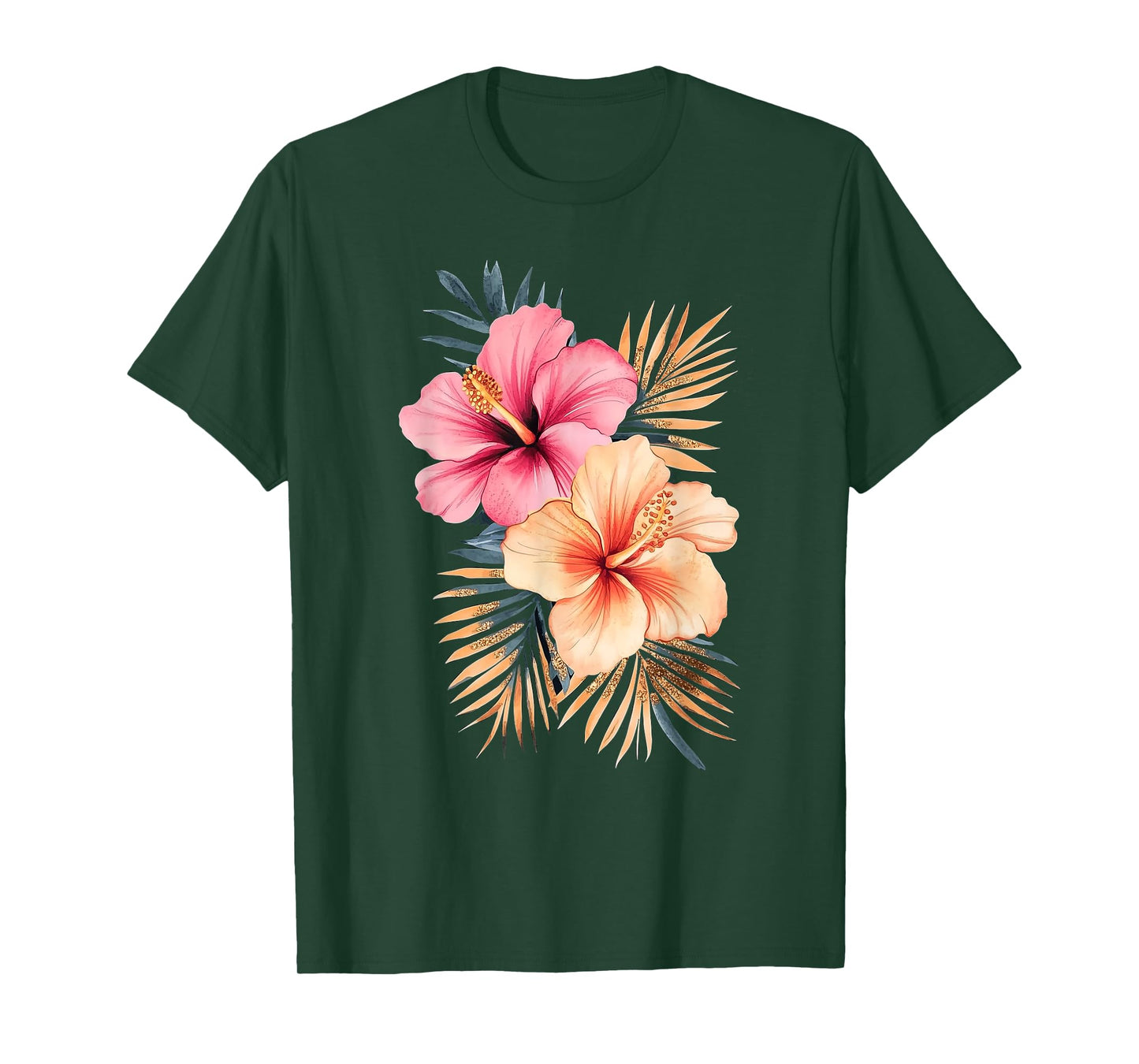 Watercolor Tropical Hibiscus Flowers Floral Summer Women T-Shirt