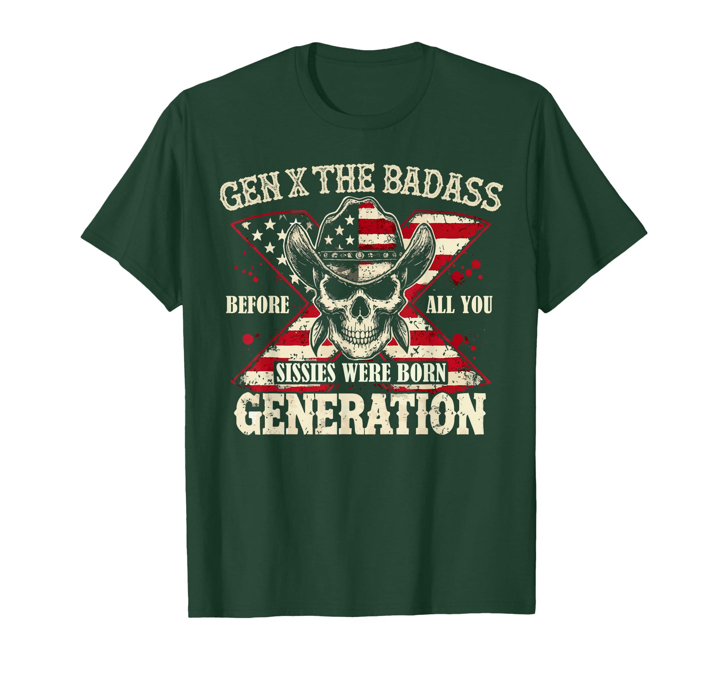 Gen X The Badass Generation Skull Retro Quote T-Shirt