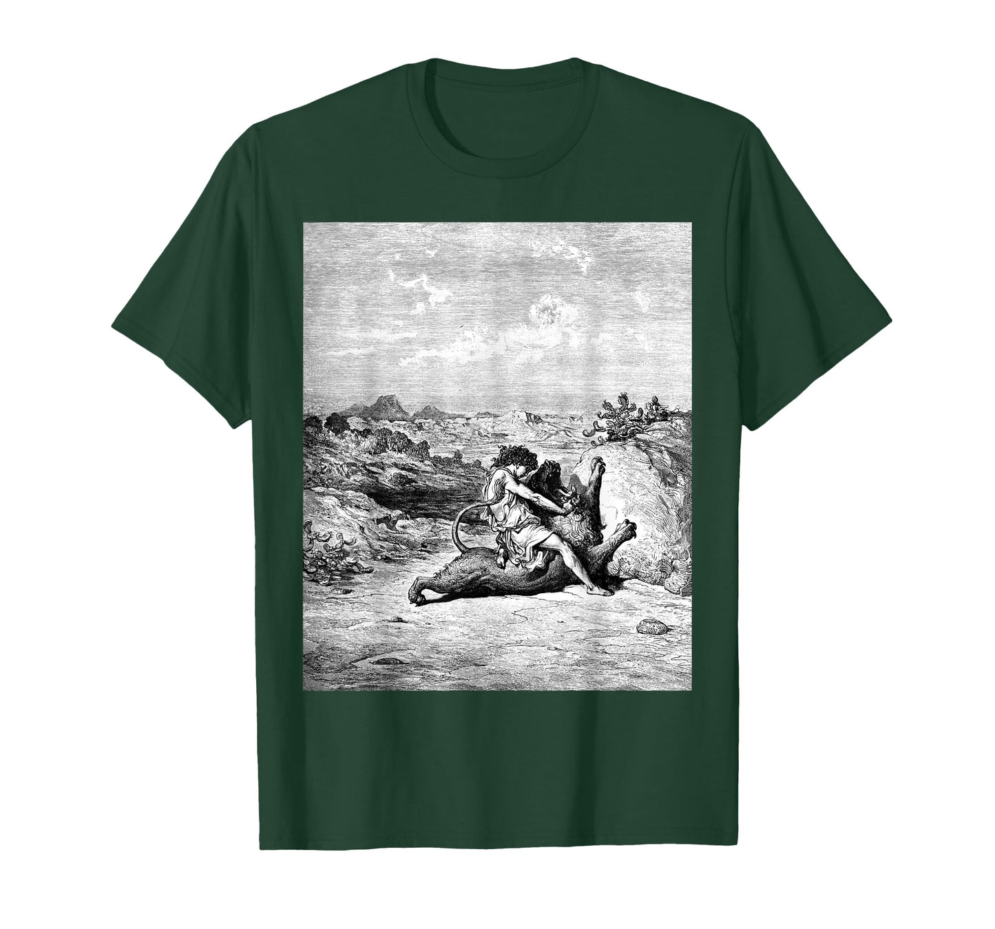 Samson Slaying a Lion Gustave Dore Biblical Art The Bible T-Shirt