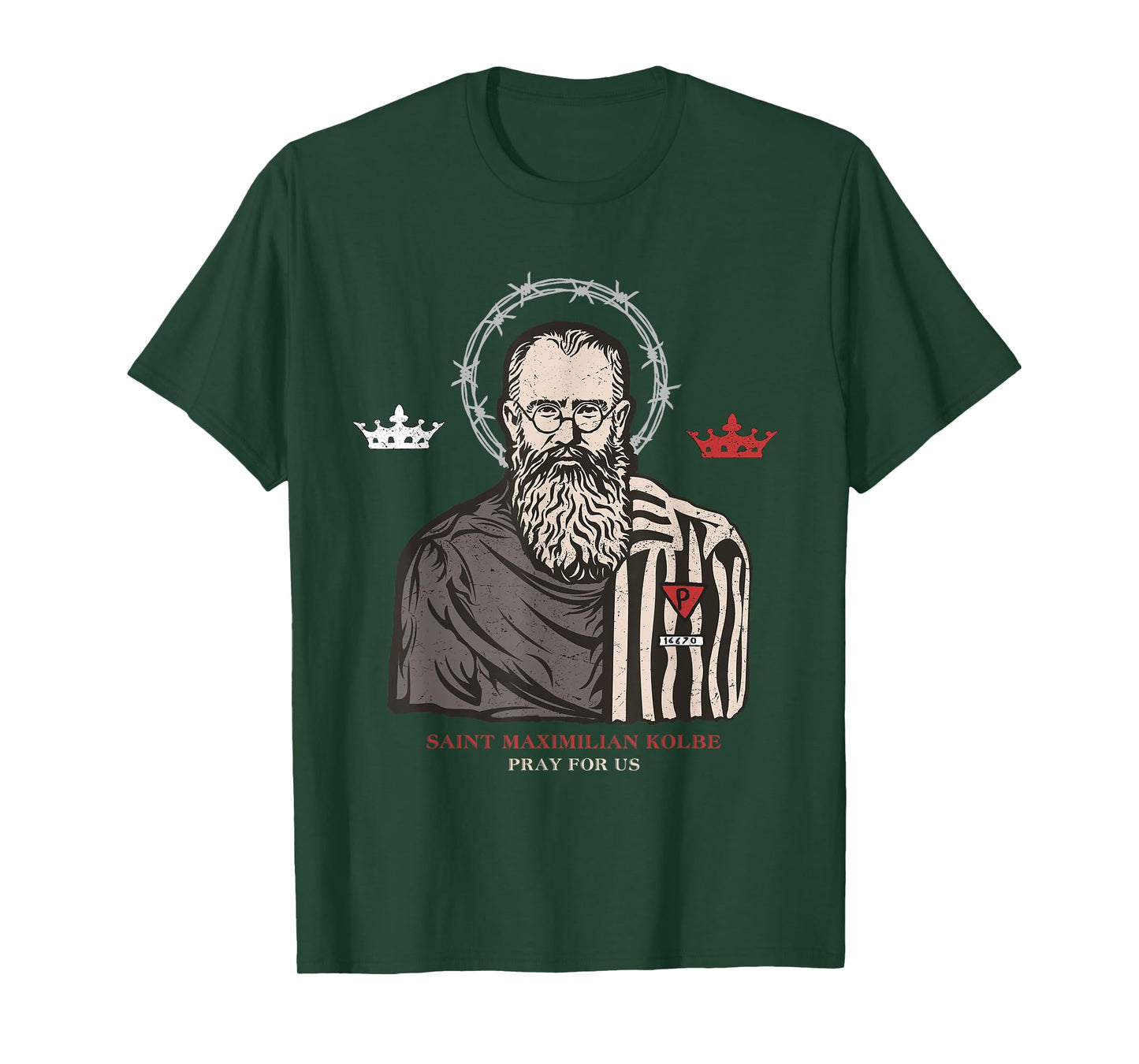 St Maximilian Kolbe Two Crowns Catholic Saint T-Shirt