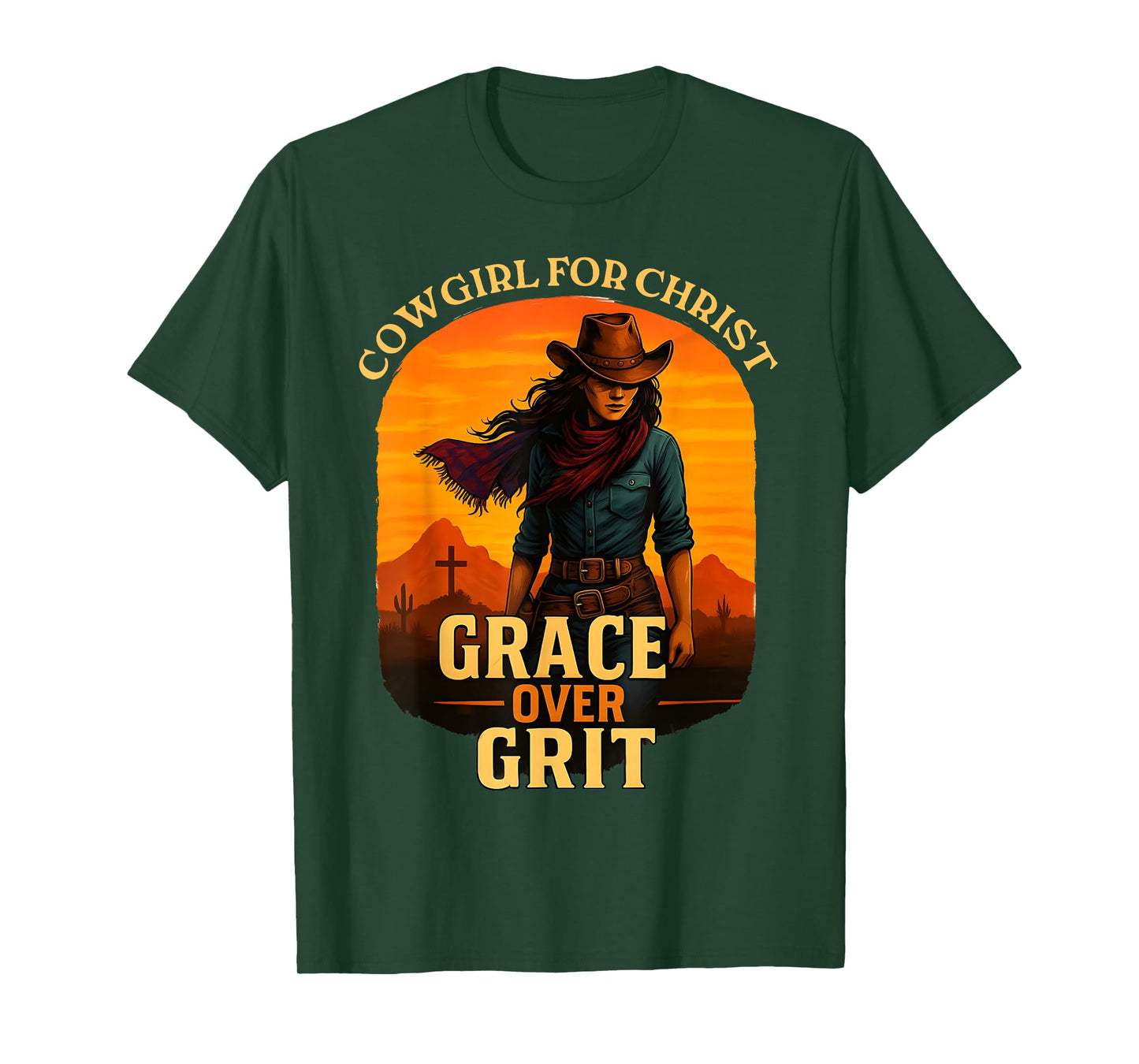 Grace Over Grit Cowgirl for Christ Western Christian Faith T-Shirt