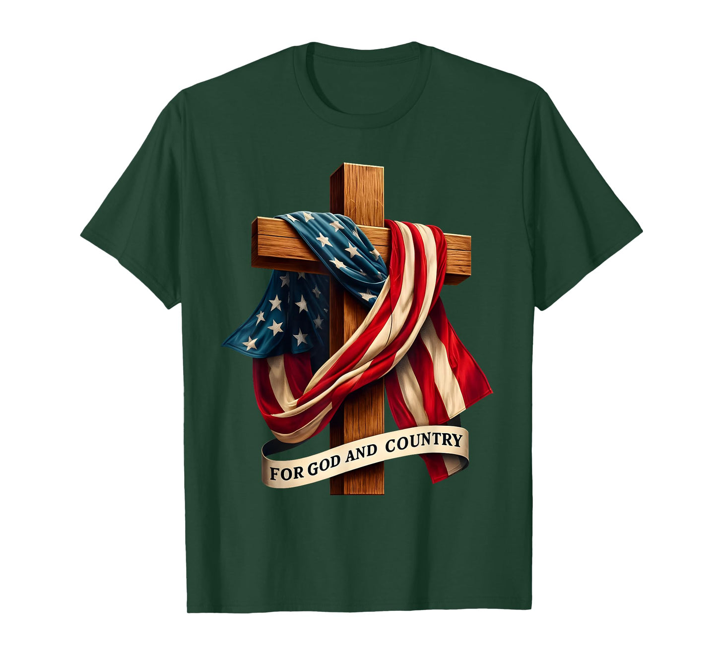 For God and Country Cross Christian Patriotic Jesus Lovers T-Shirt, Small, Black