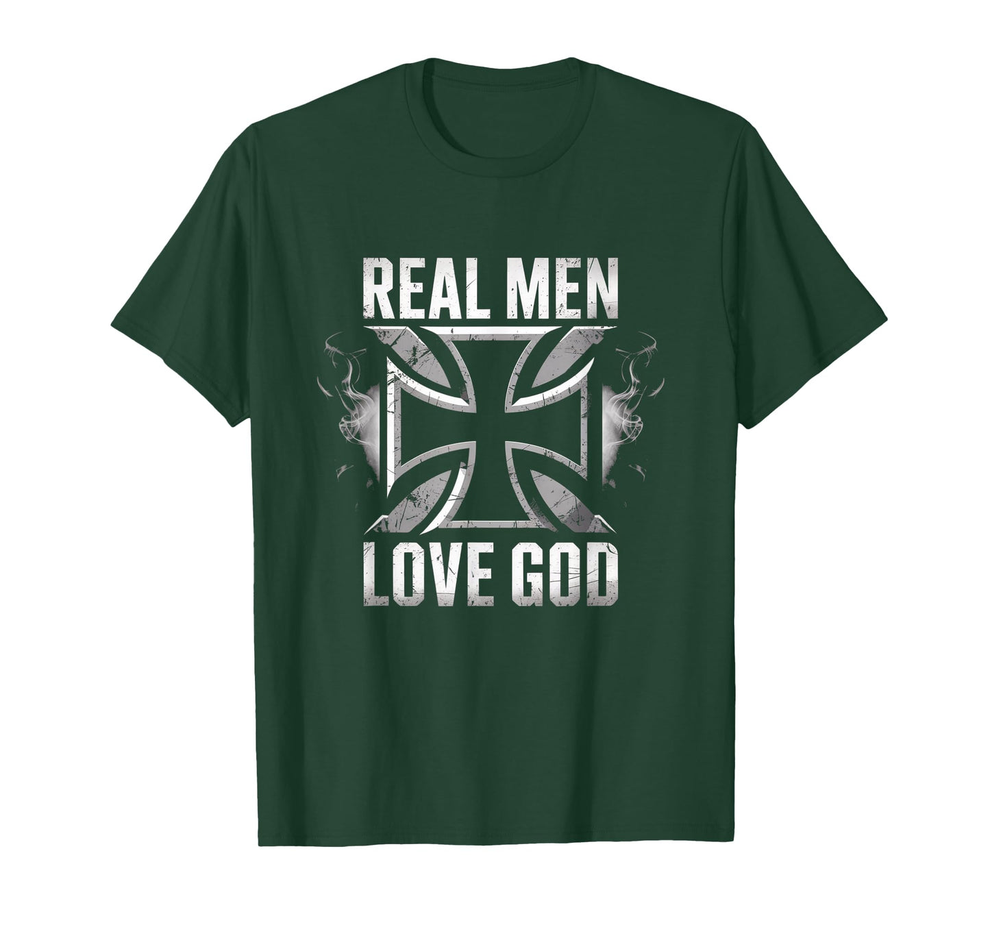 Retro Christian Cross Real Men Love God Design T-Shirt