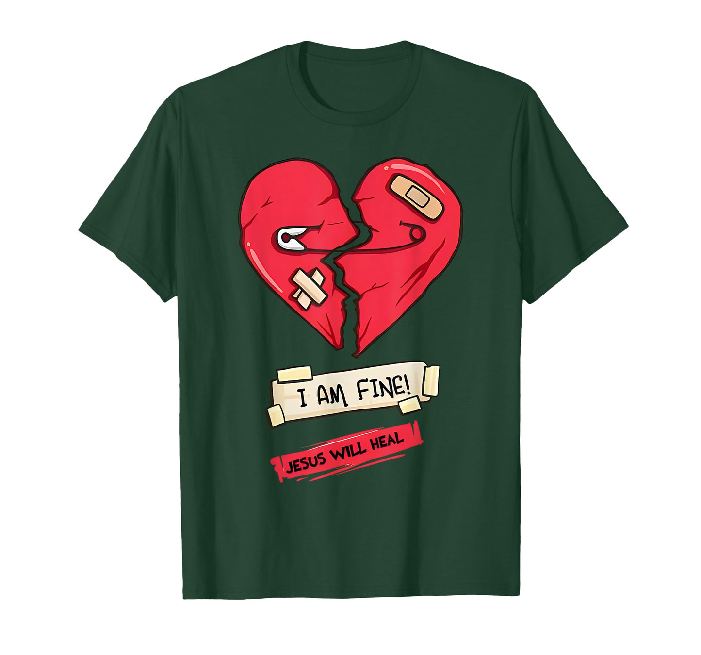 i am fine jesus will heal safety pin broken heart bandaids T-Shirt