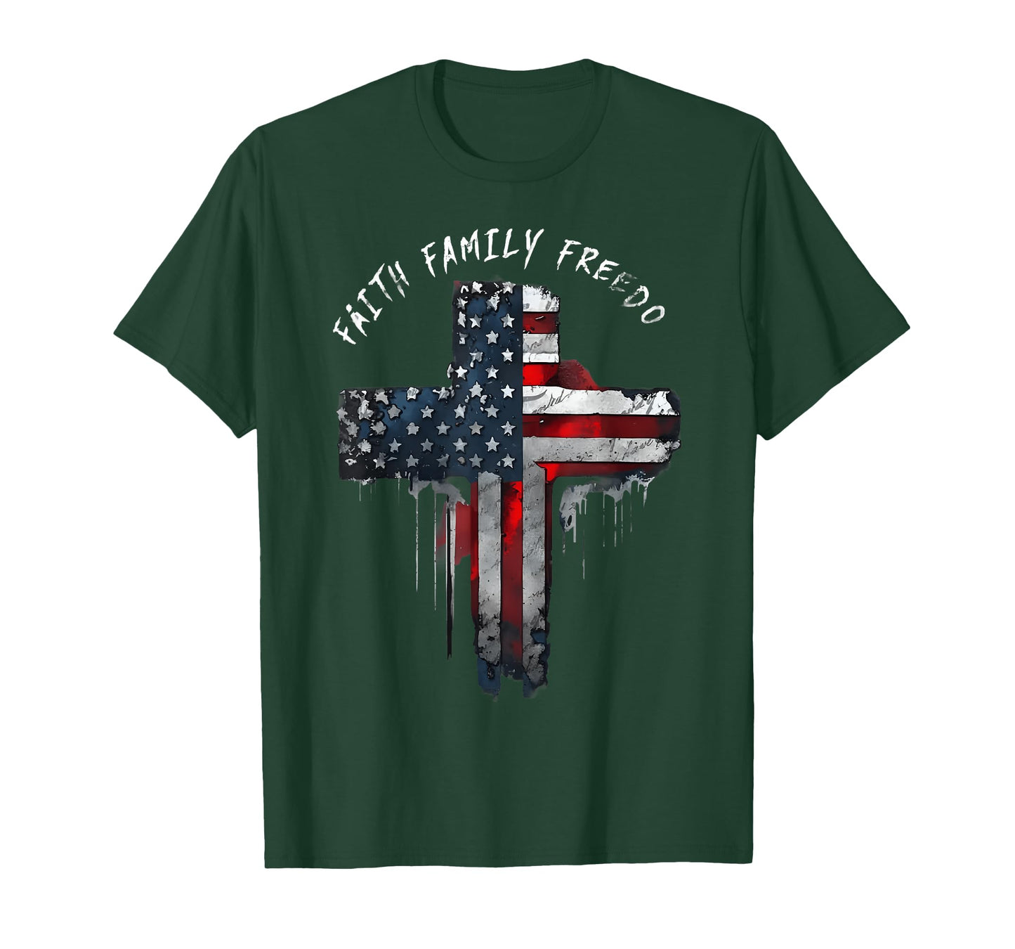 Faith Family Freedom Patriotic Cross With American Flag T-Shirt