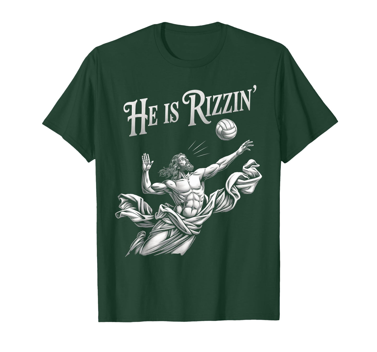 He Is Rizzin Funny Jesus Playing Volleyball Player Easter T-Shirt