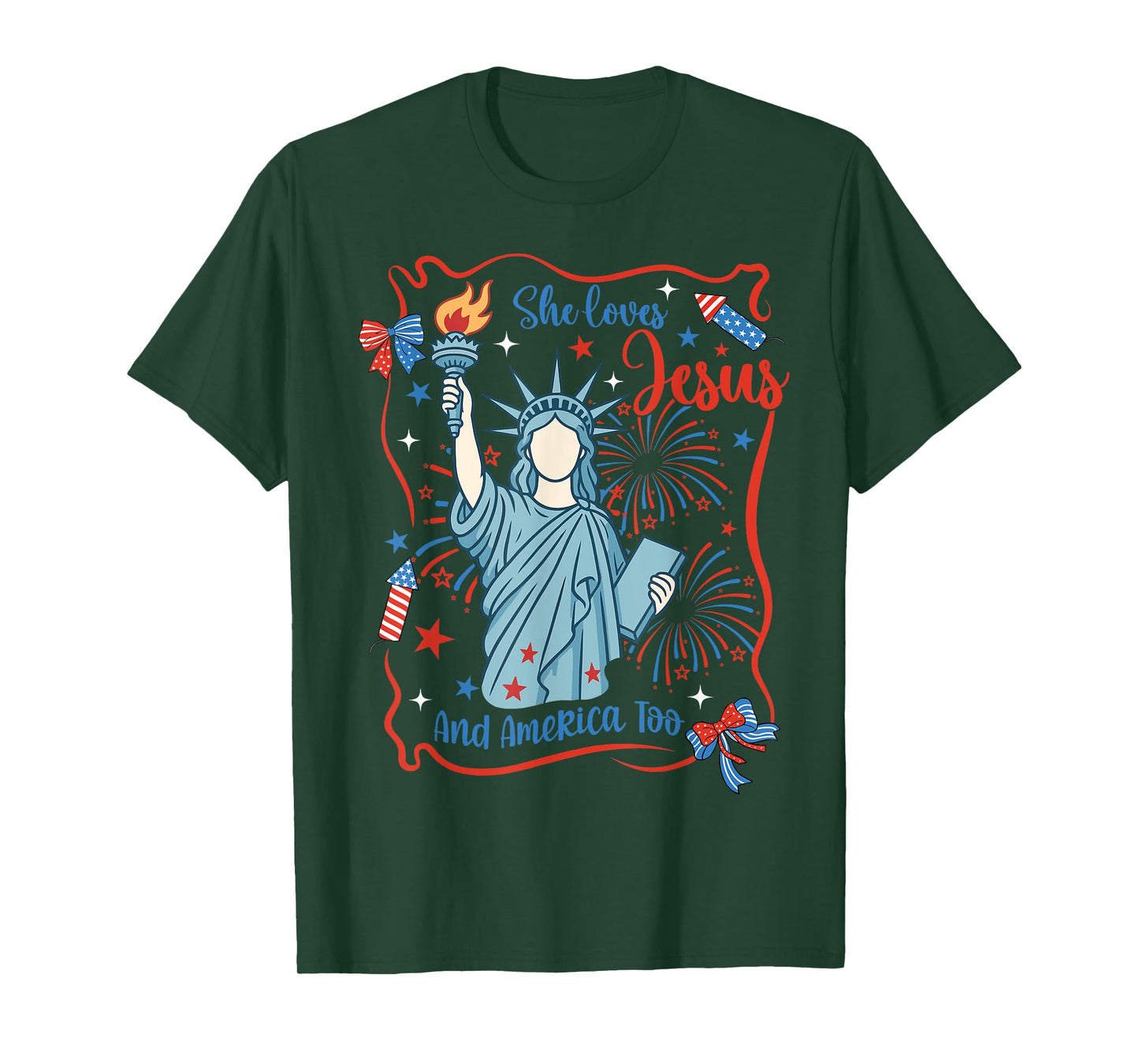 She Loves Jesus and America Too Christian 4th of July USA T-Shirt