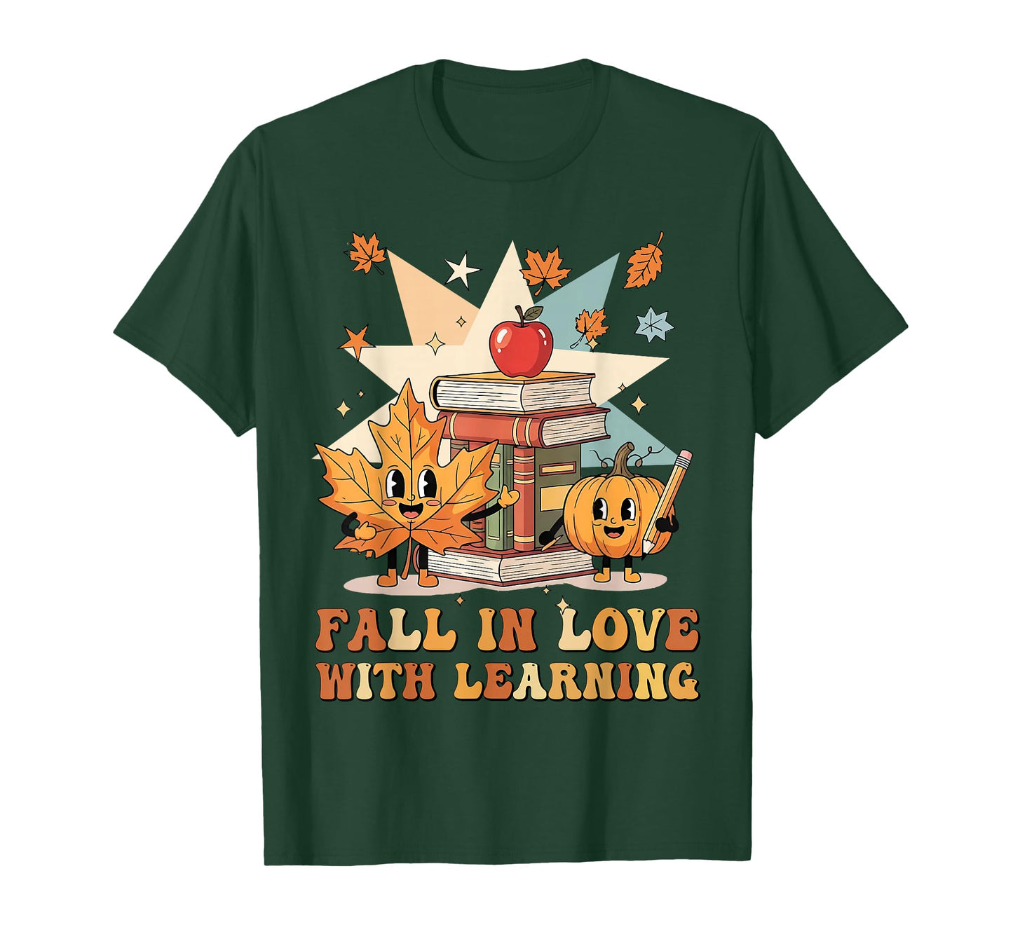 Groovy Fall in Love with Learning Autumn Pumpkin Teacher T-Shirt