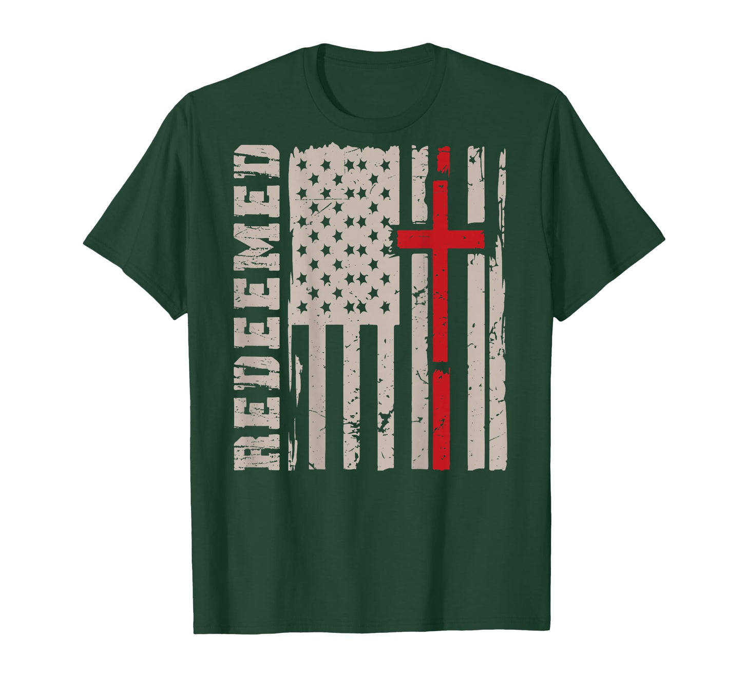Redeemed Cross Patriotic Christian Faith Jesus American Flag T-Shirt