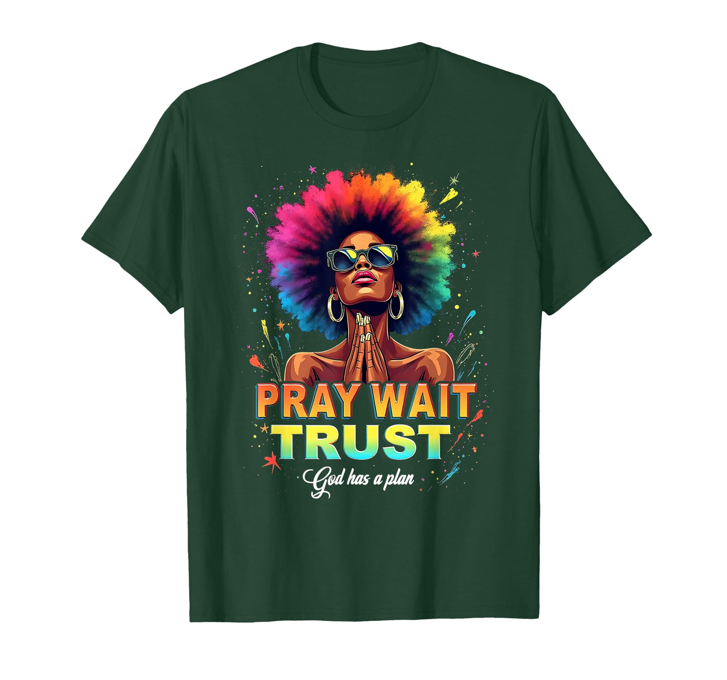 Faith Empowerment Art Afro Woman Pray Wait Trust God T-Shirt