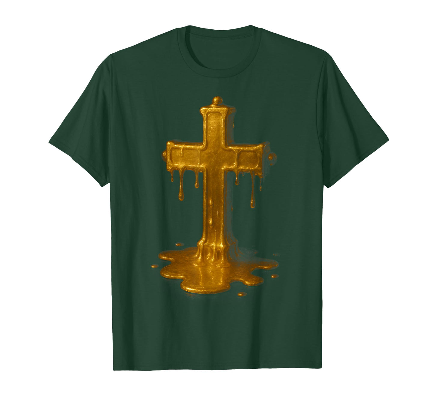 Melting Drip Golden Cross Abstract Faith Symbol Art T-Shirt