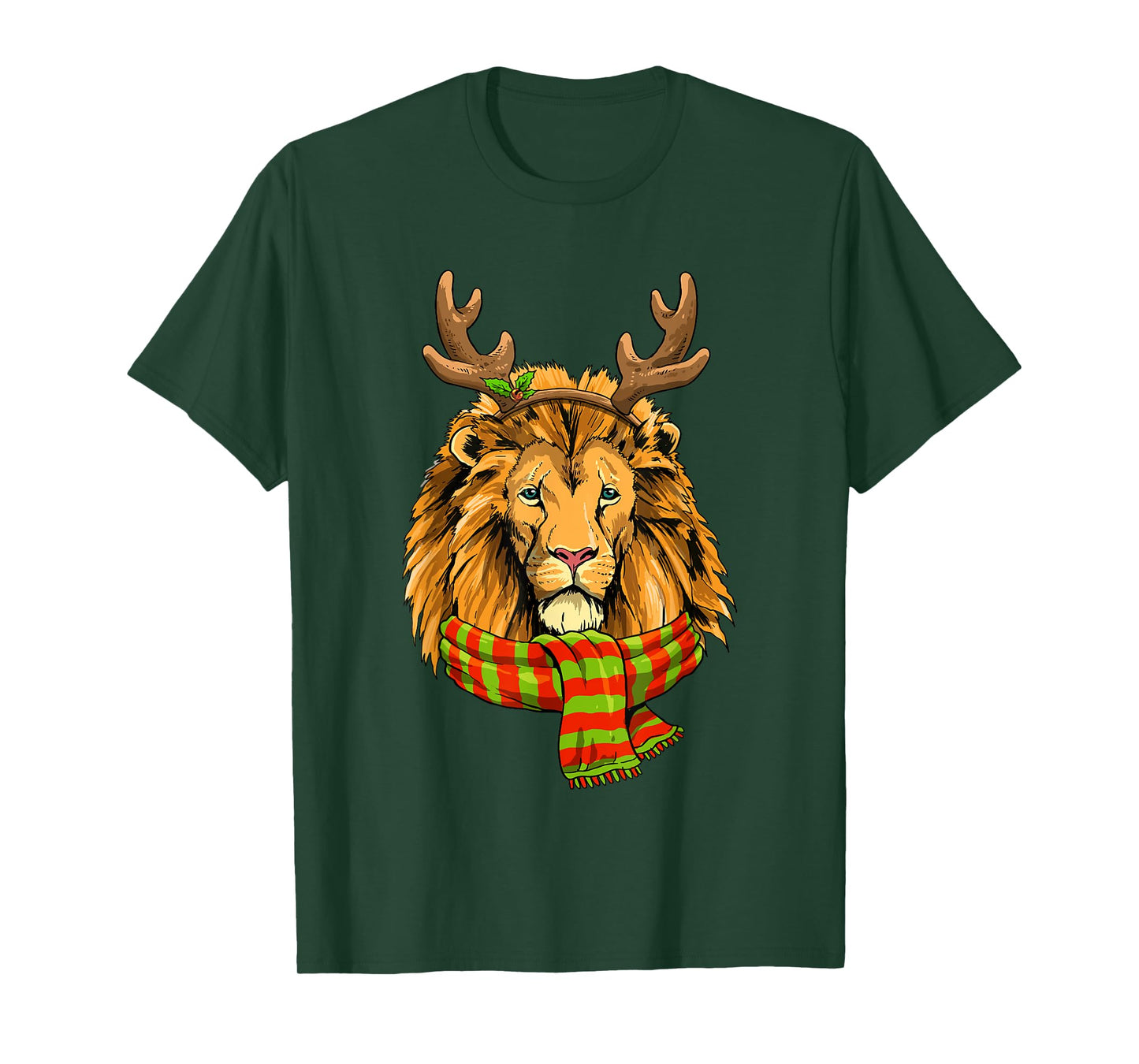 Christmas Lion Head Reindeer Xmas Wildlife Animal Face T-Shirt
