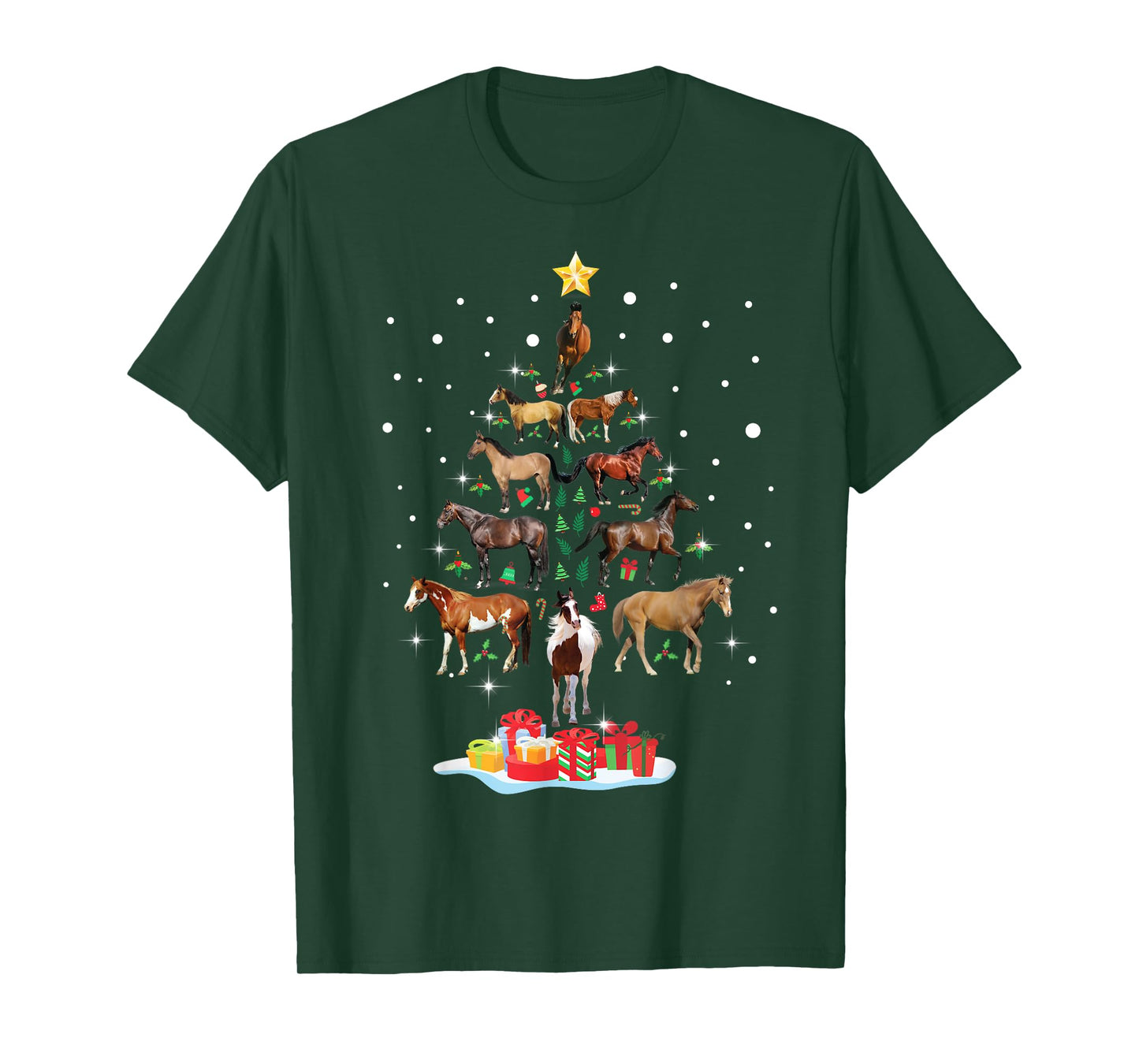 Horse Tree Christmas Horses Xmas Gifts For Women Girls T-Shirt