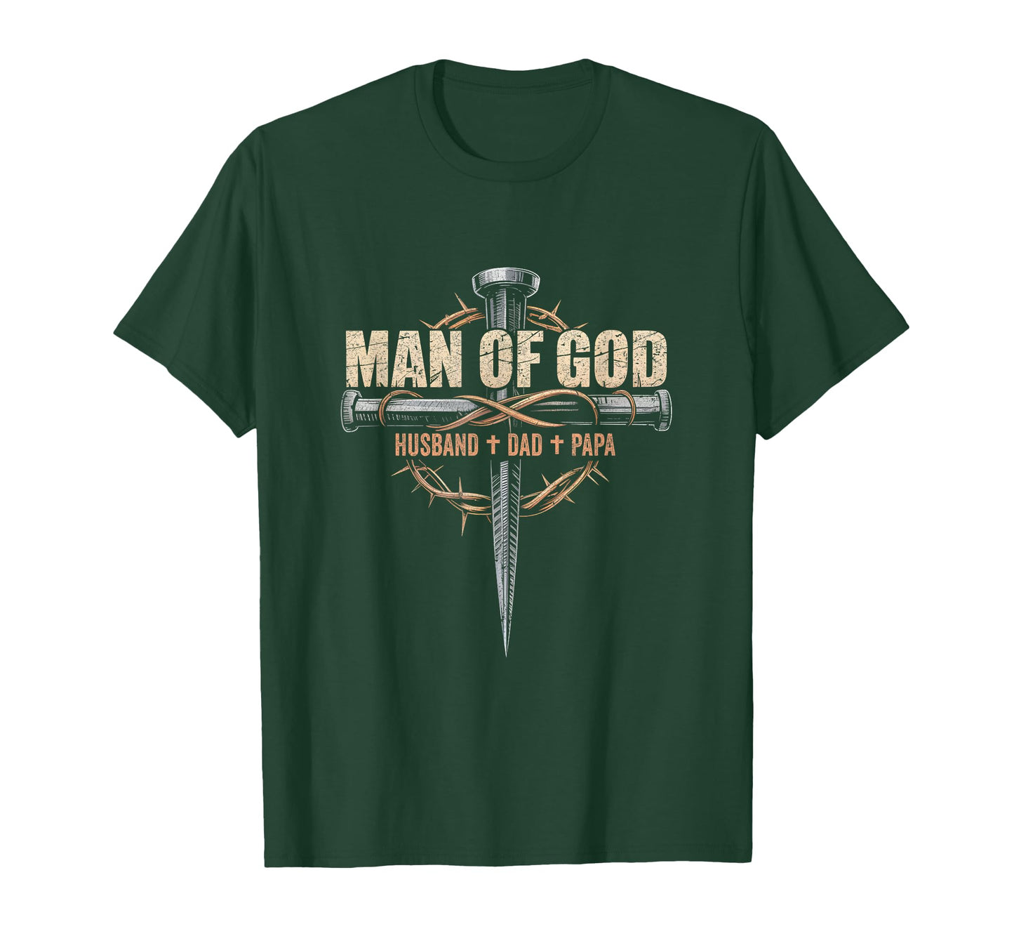 Man Of God Husband Dad Papa Cross Christian Fathers Day T-Shirt