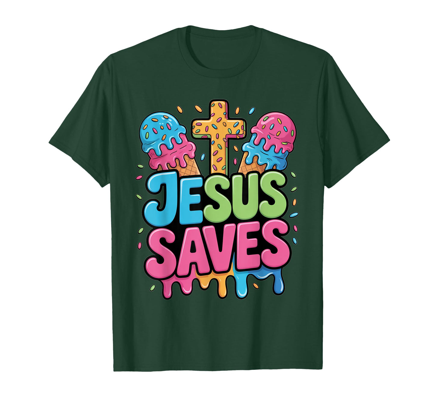 Jesus Saves Ice Cream Christian Drip Kids Faith Religious T-Shirt