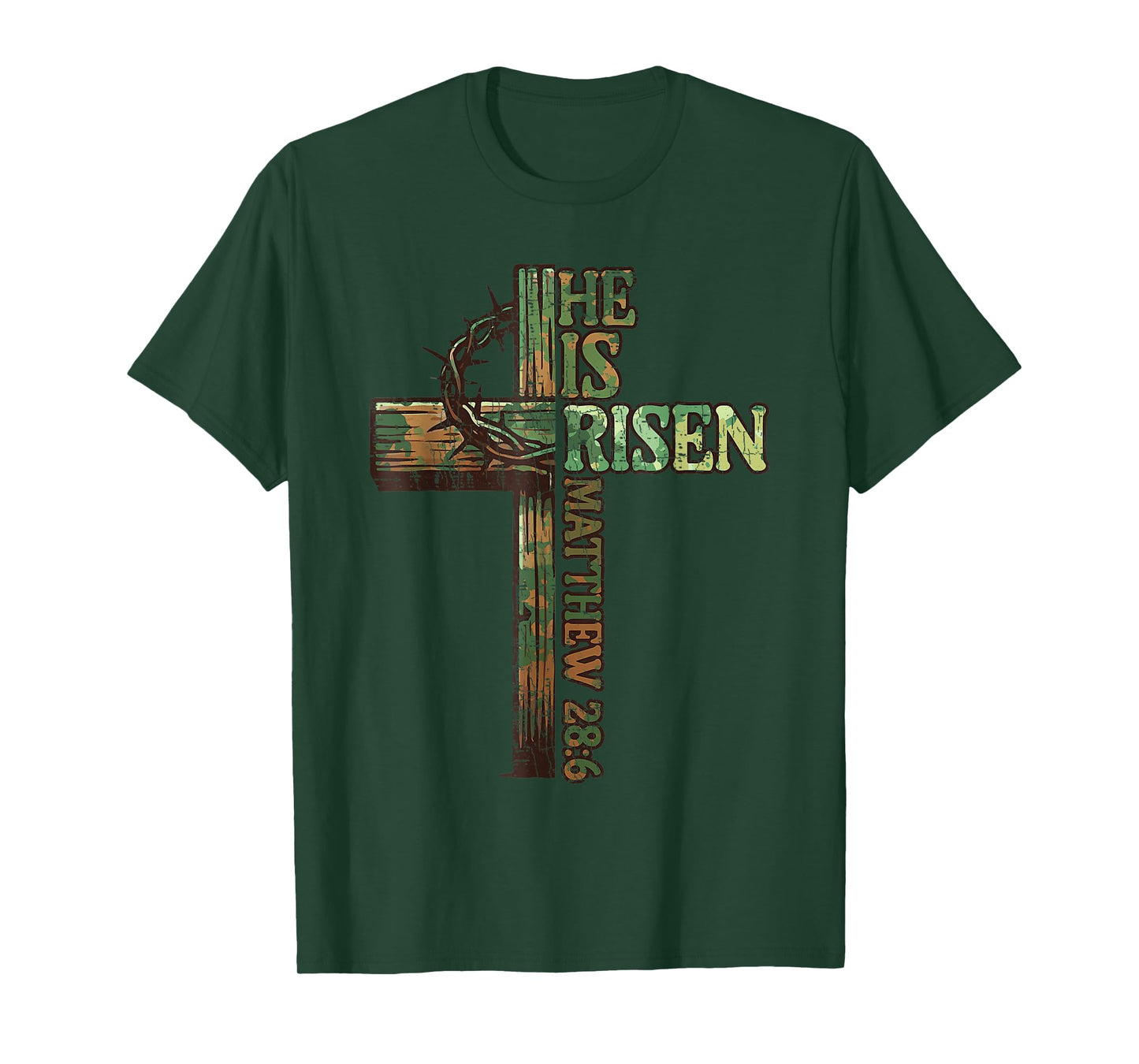 Vintage Camo Cross He Is Risen Jesus Christian Religious T-Shirt