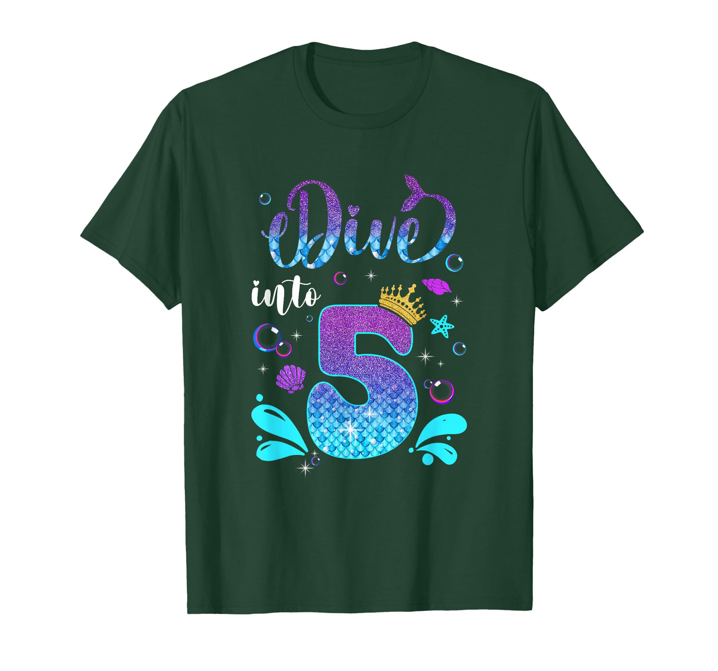 Dive Into 5 Birthday Decorations Girl 5Th Birthday Mermaid T-Shirt