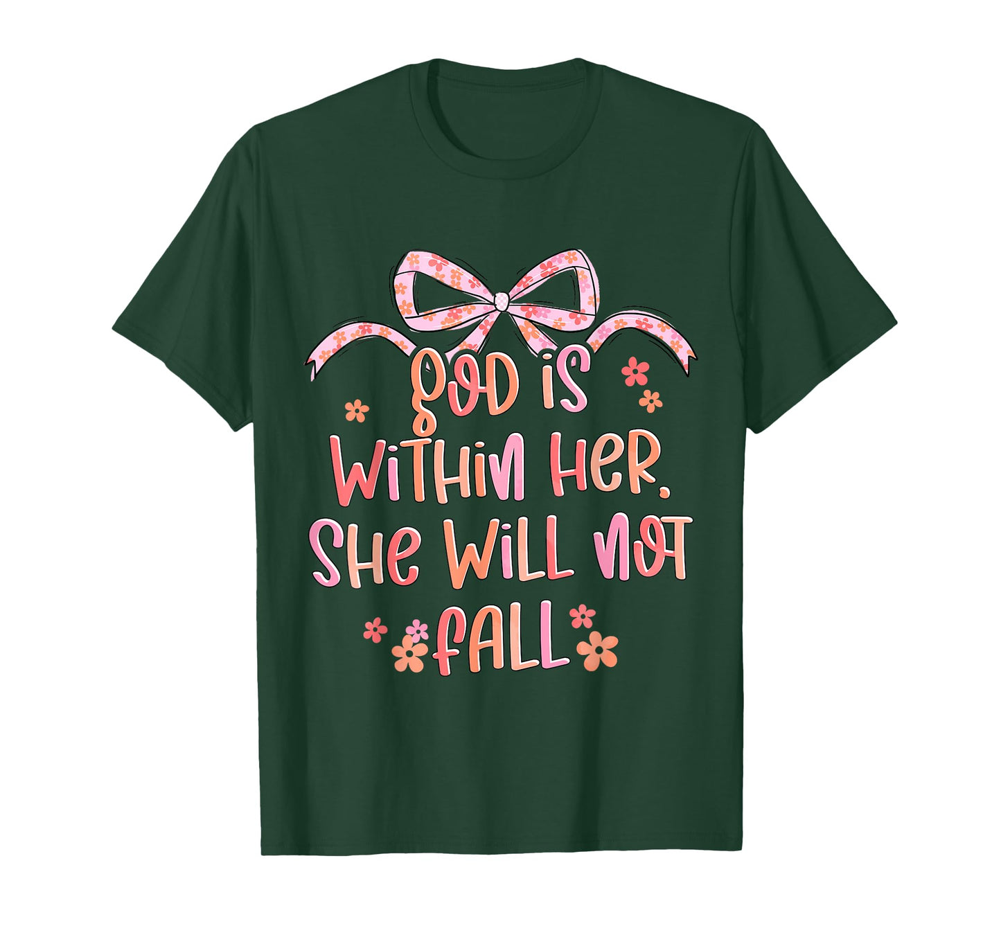 God Is Within Her She Will Not Fall Coquette Bow Bible Verse T-Shirt