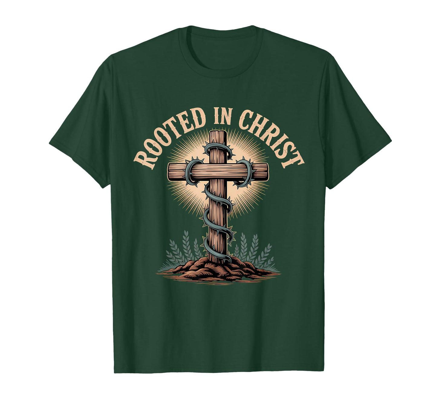 Rooted in Christ Christian Faith Jesus Cross T-Shirt