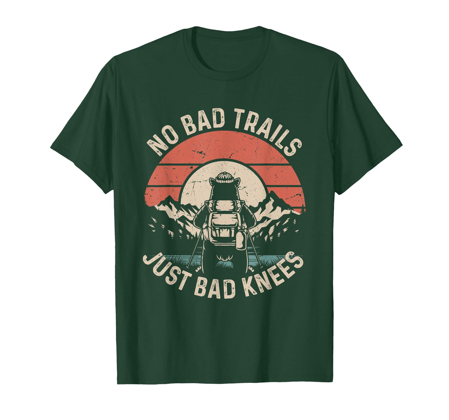 No Bad Trails Just Bad Knees Funny Hiking Camping T-Shirt