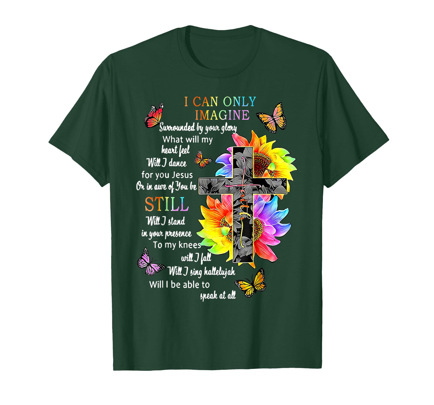 Sunflower Jesus Cross Butterfly I Can Imagine Christian T-Shirt