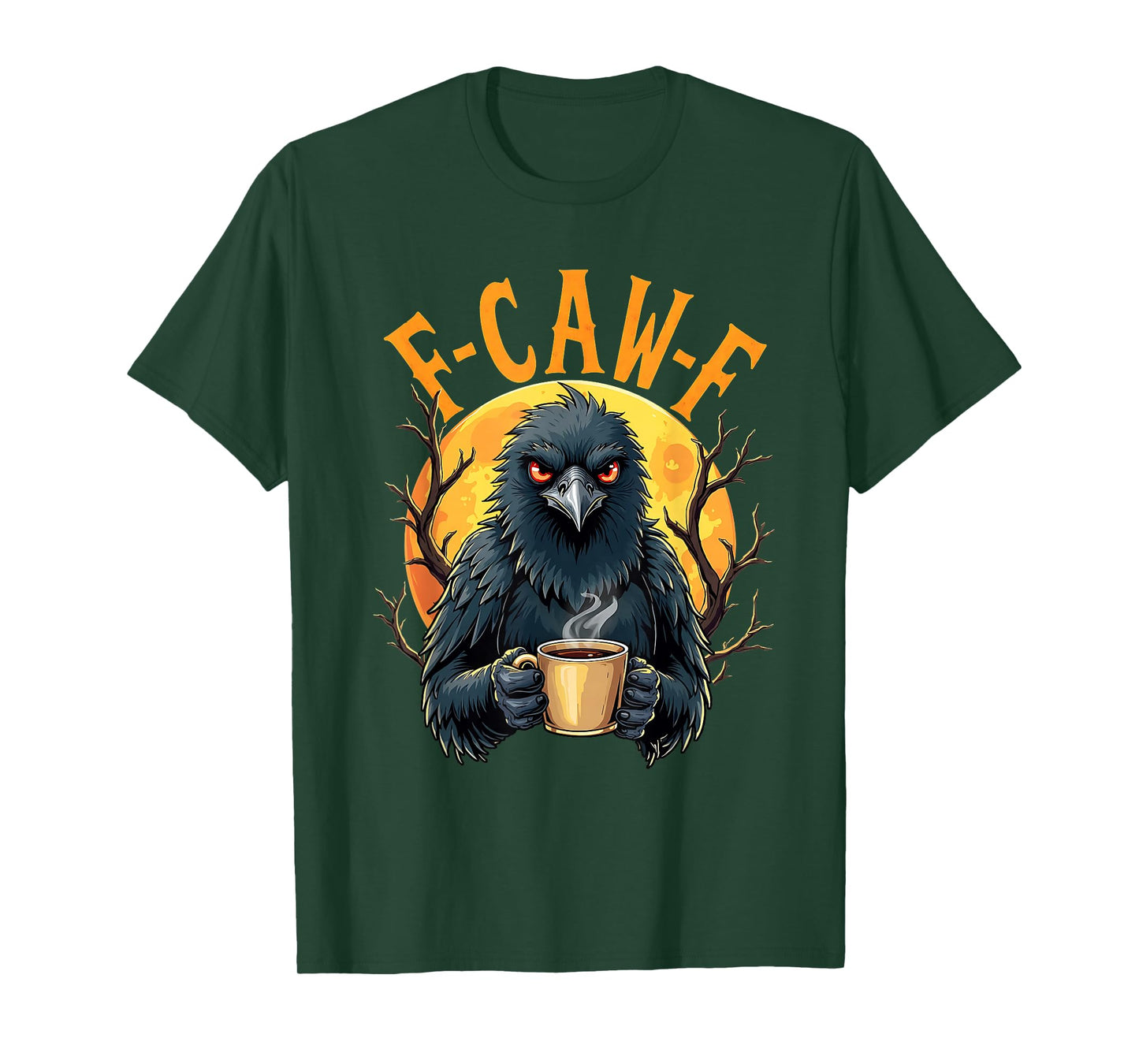 Coffee Crow Gothic Raven Funny Halloween F Caw F T-Shirt