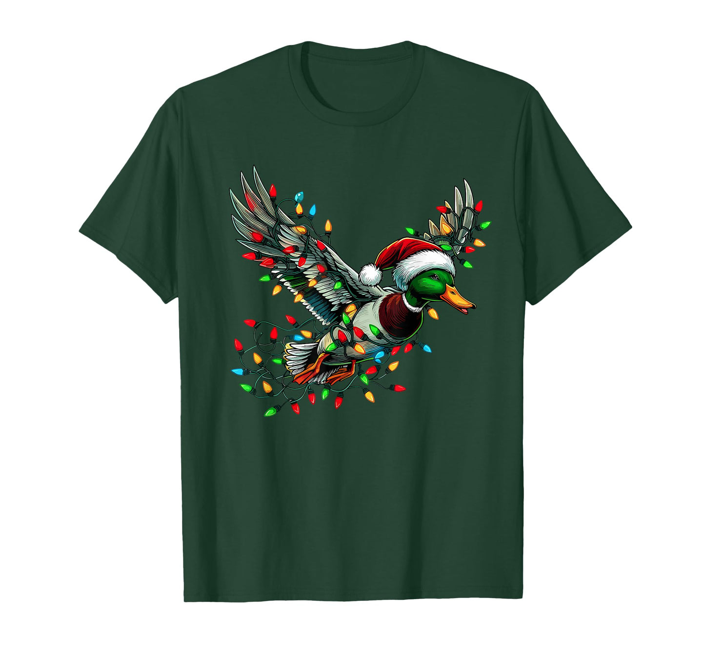 Flying Santa Duck with Christmas Lights Hunting Season T-Shirt
