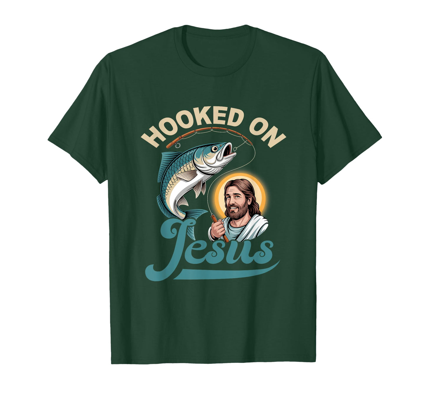 Hook On Jesus Fisherman Bass Fishing Christian Religious God T-Shirt