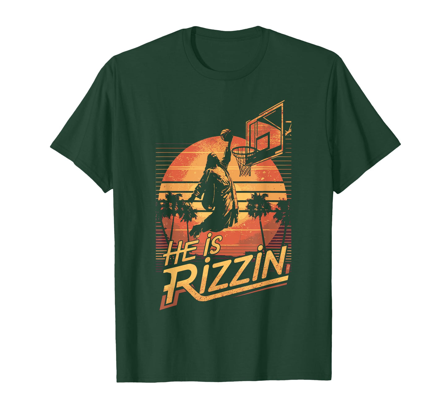 He Is Rizzin Jesus Playing Basketball Funny Retro Christian T-Shirt