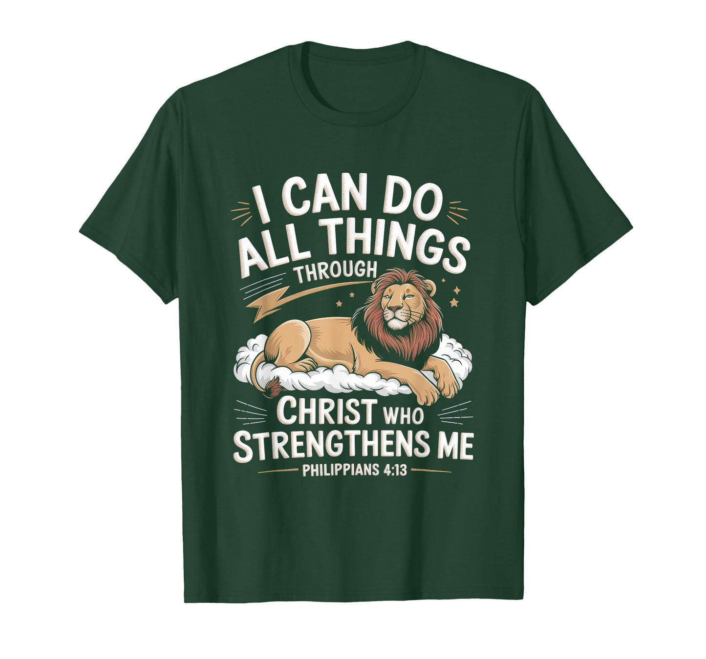 Christian Tshirt Philippians 4:13 Religious Lion Strengthens T-Shirt