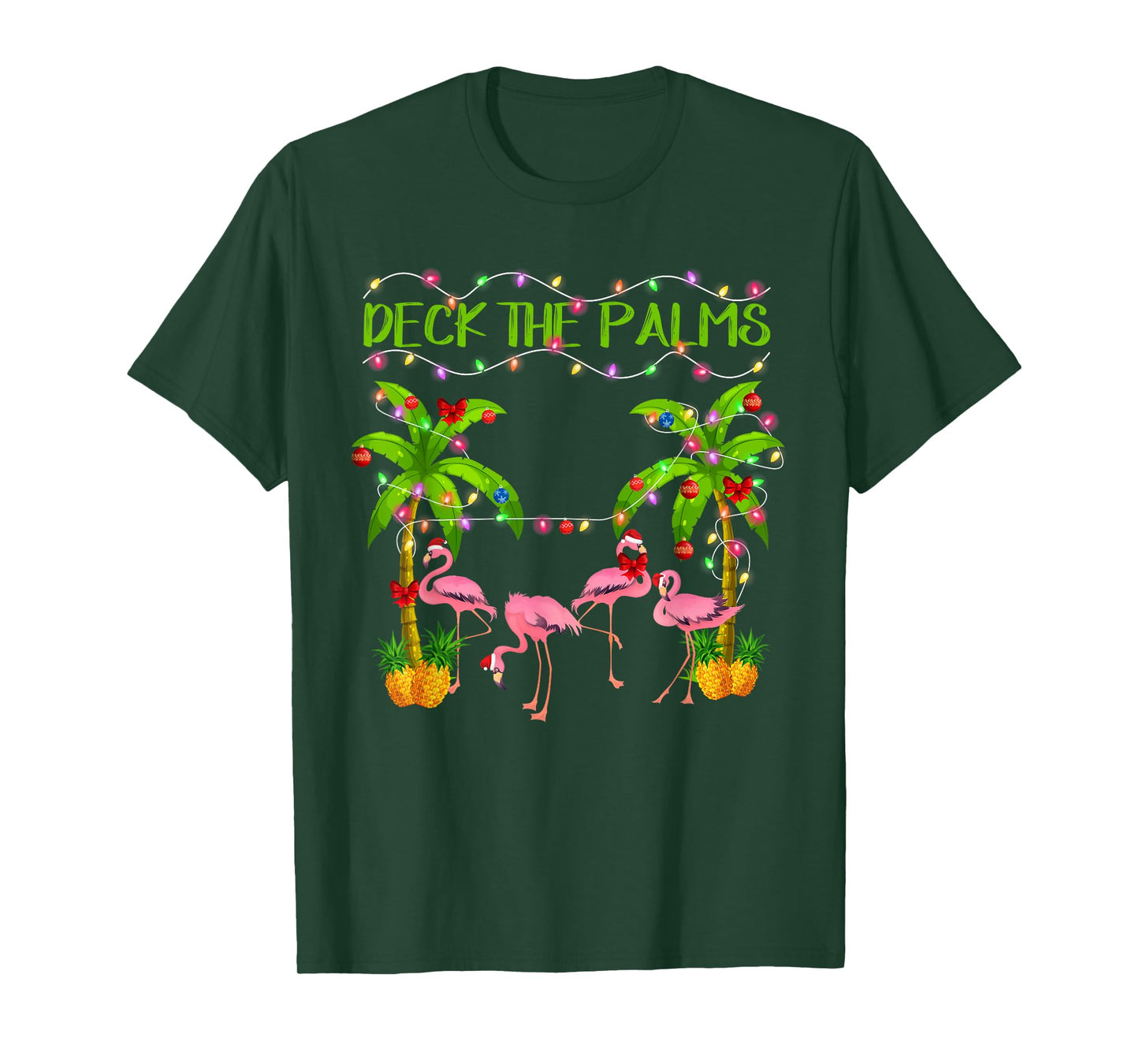 Deck the Palms Flamingo Lover Merry Christmas Pink Xmas T-Shirt