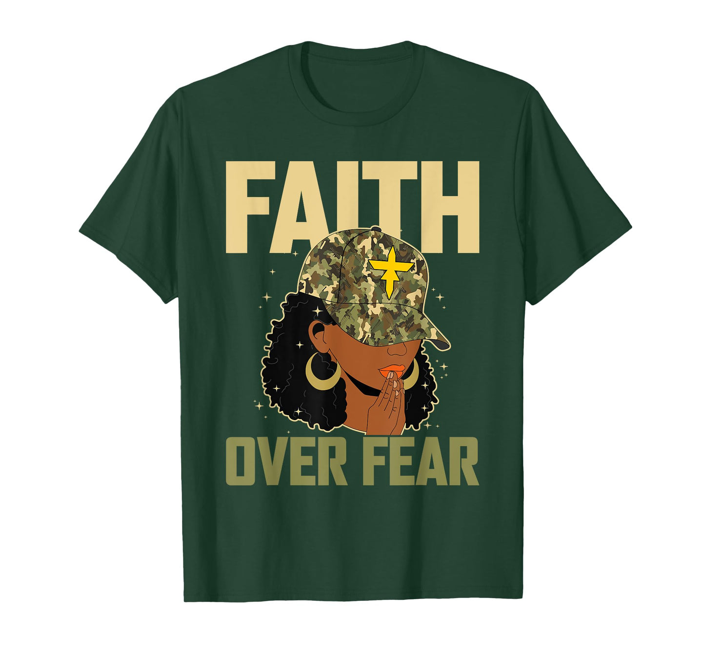 Faith Over Fear Christian Camo African American Afro Women T-Shirt