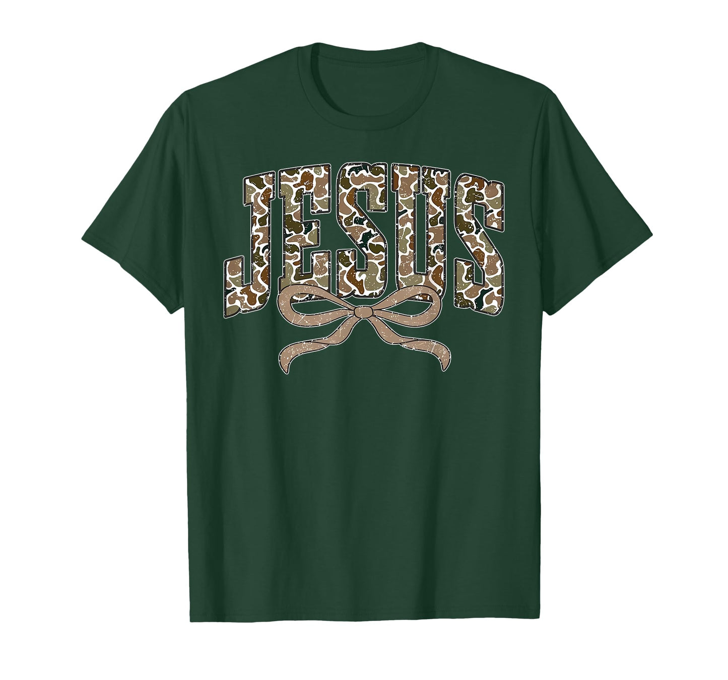 Camo Jesus Coquette Bow Camouflage God Christian Religious T-Shirt