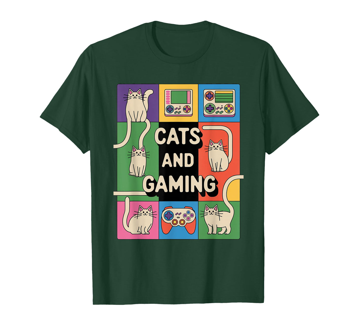 Retro Cats And Gaming Funny Cat Lover and Video Game Player T-Shirt for Men Women Kids
