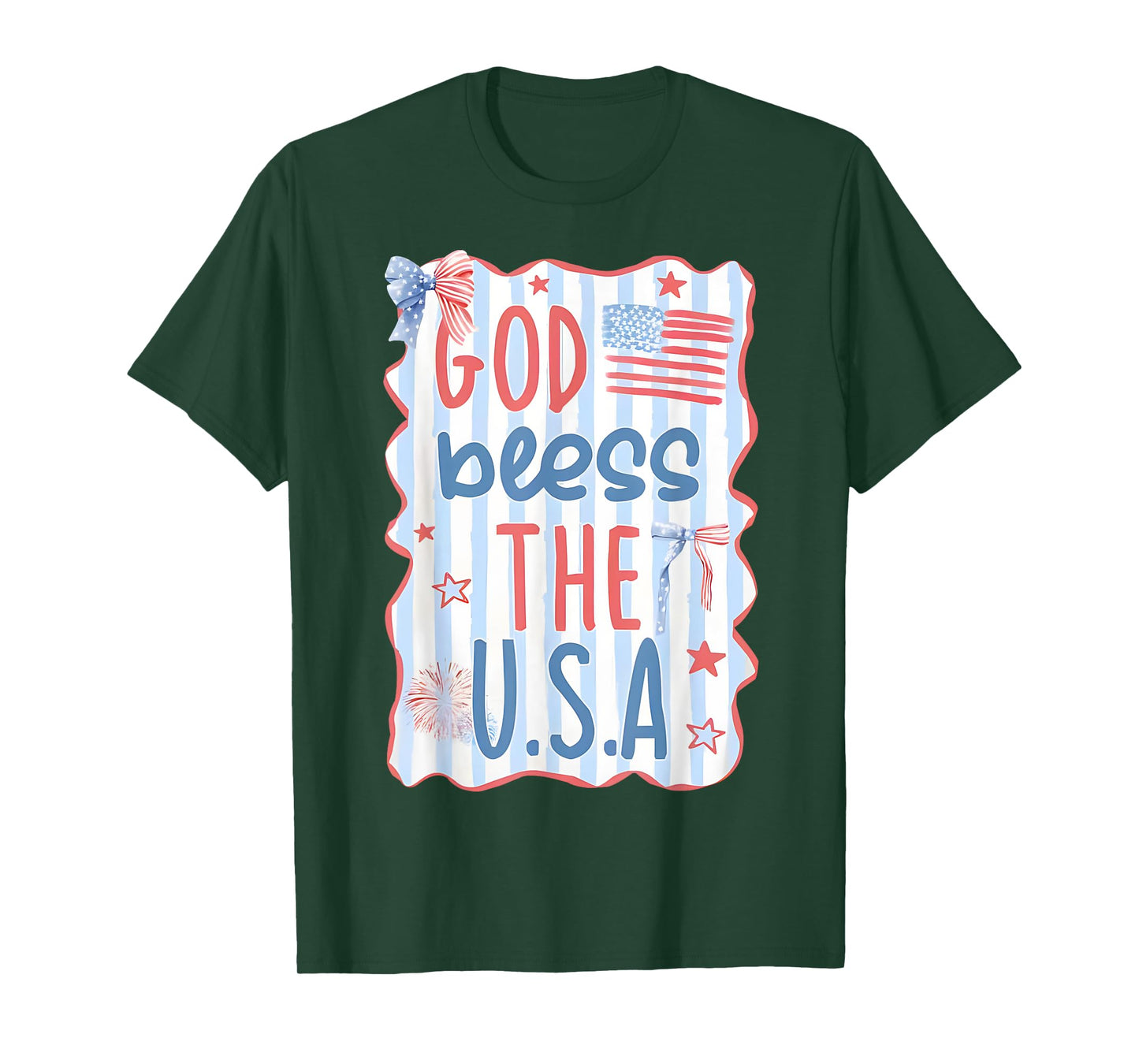 Coquette Bow God Bless The USA American Flag 4th Of July T-Shirt