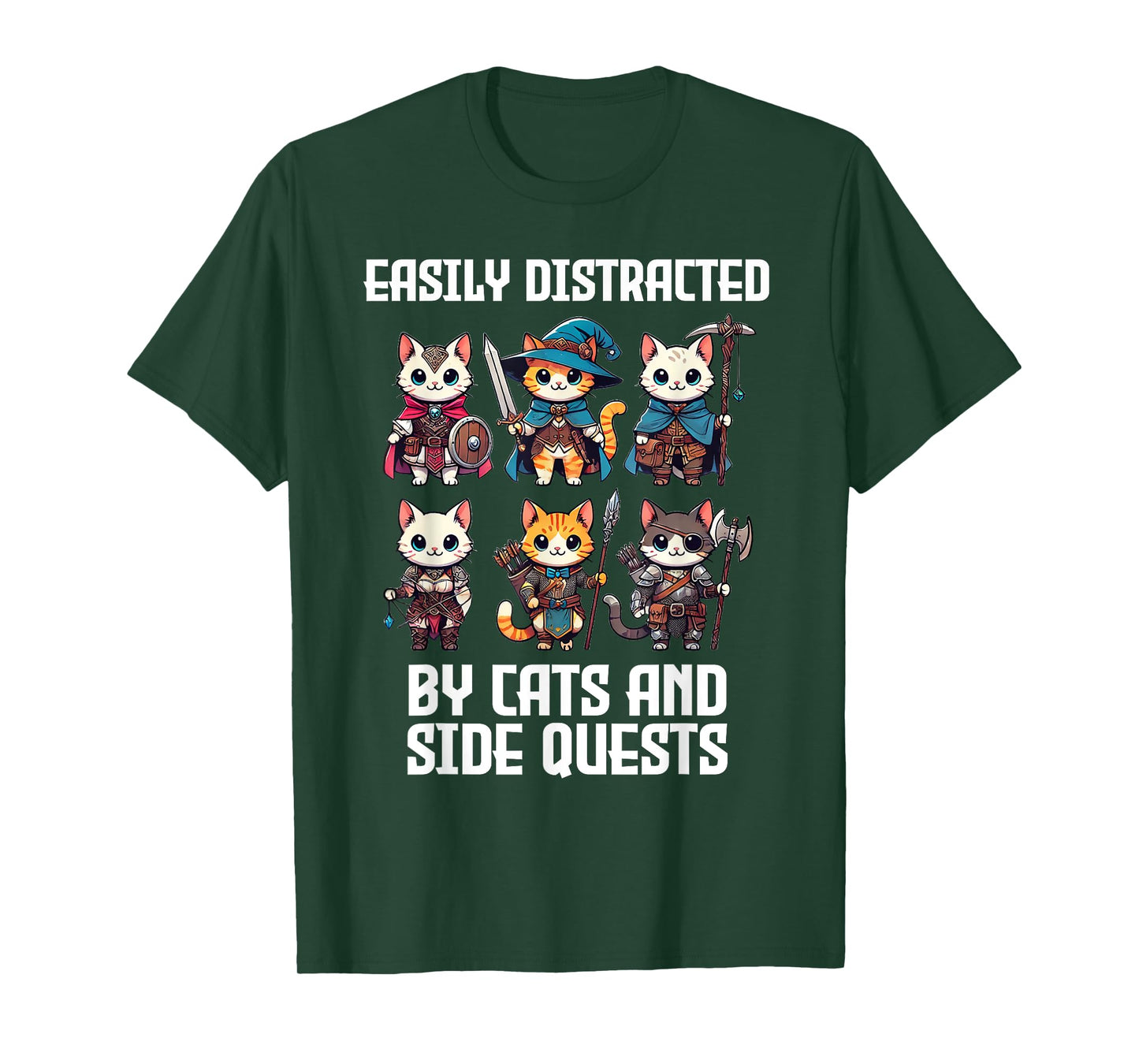 Easily Distracted By Cats And Side Quests Funny Gamer T-Shirt