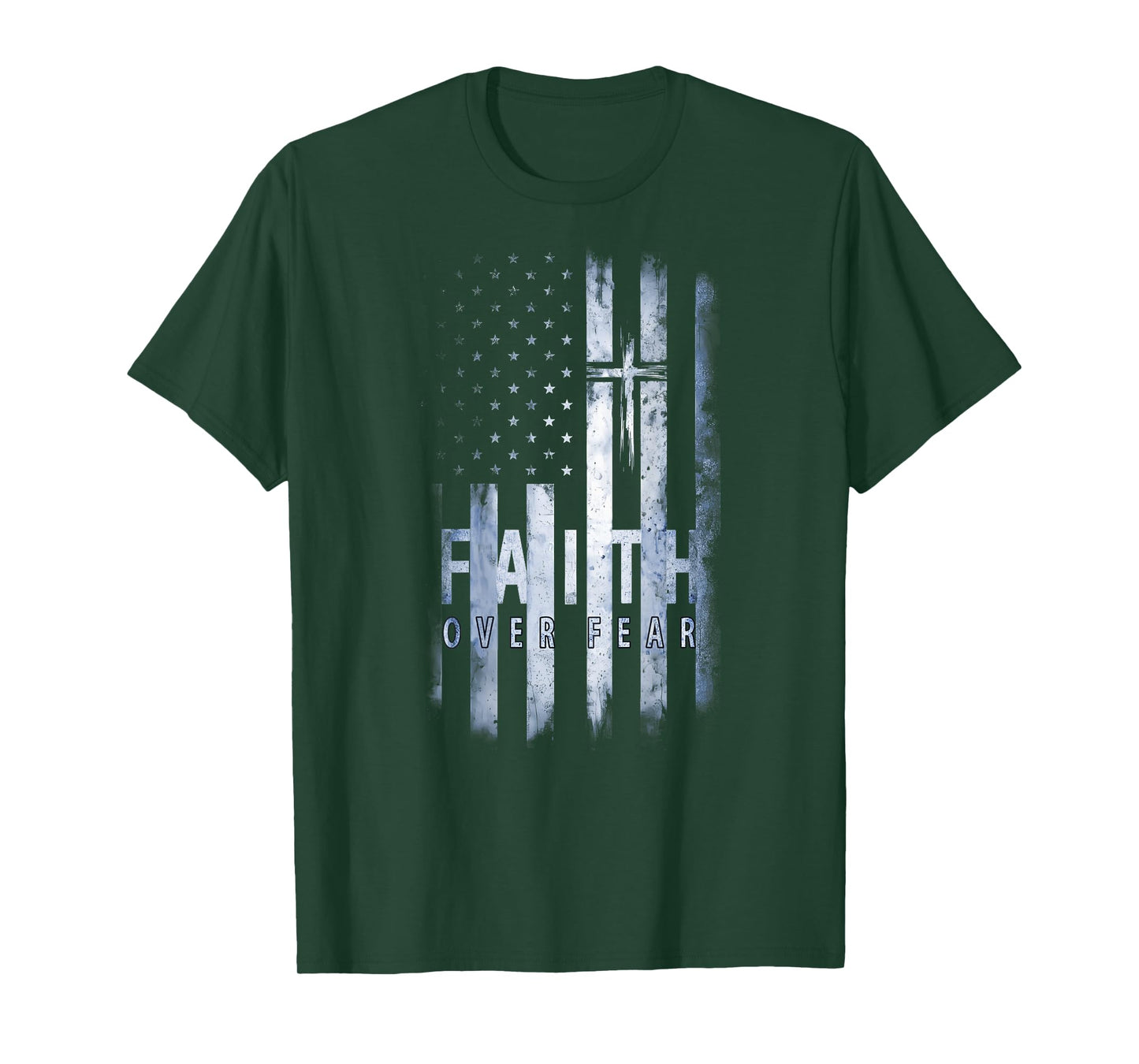 On Back | Patriotic USA American Flag Faith Over Fear Prayer T-Shirt for Women Kids Men