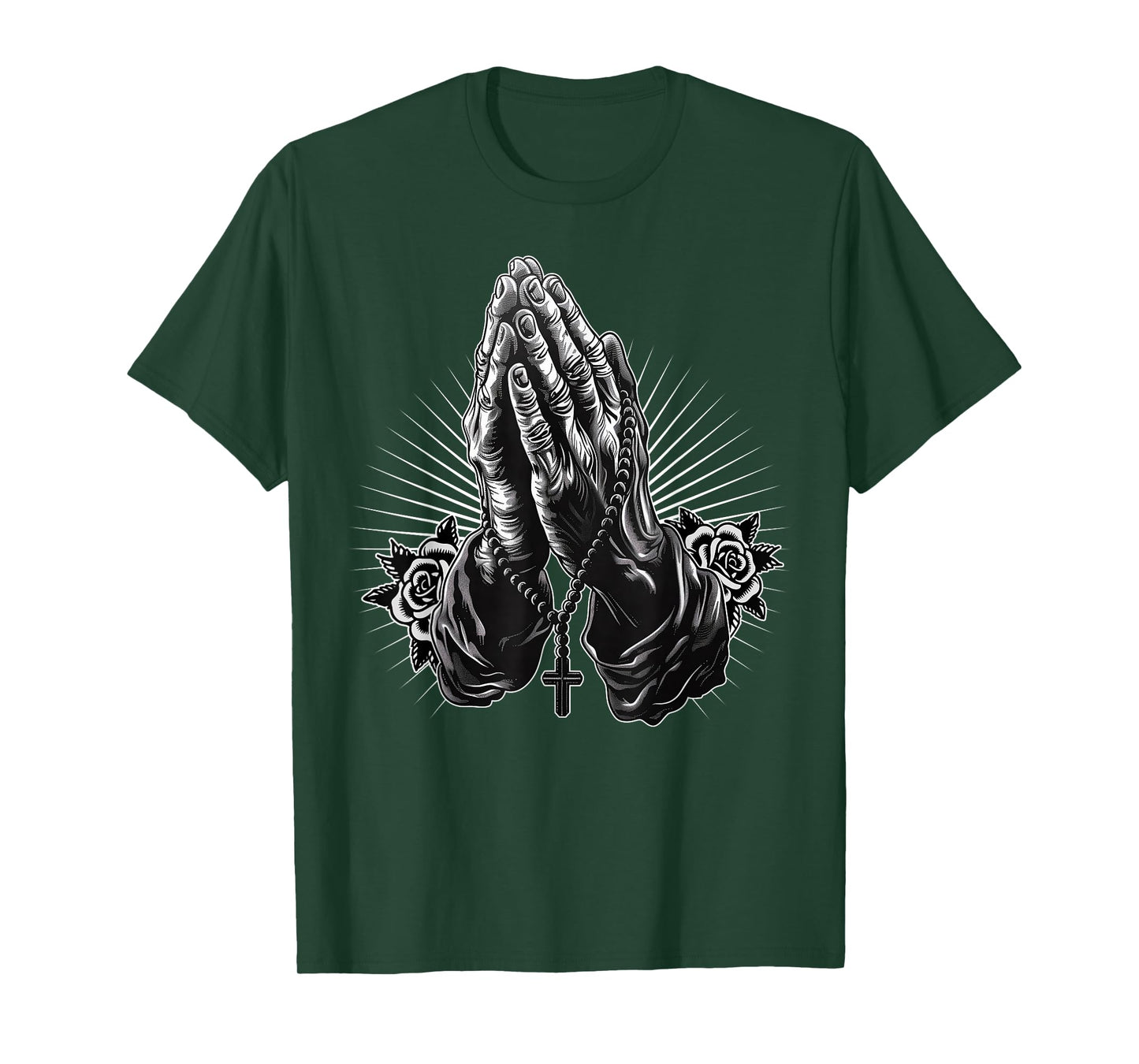 Prayer Hands Catholic Christian Chicano Tattoo Rosary T-Shirt