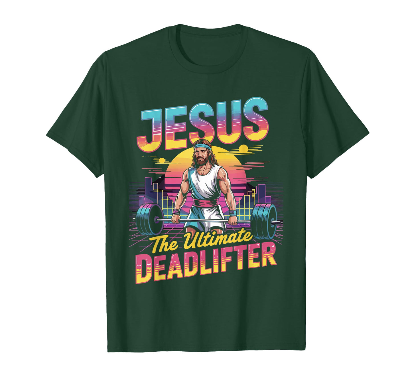 Jesus Ultimate Deadlifter Retro 80s Funny Christian Gym T-Shirt