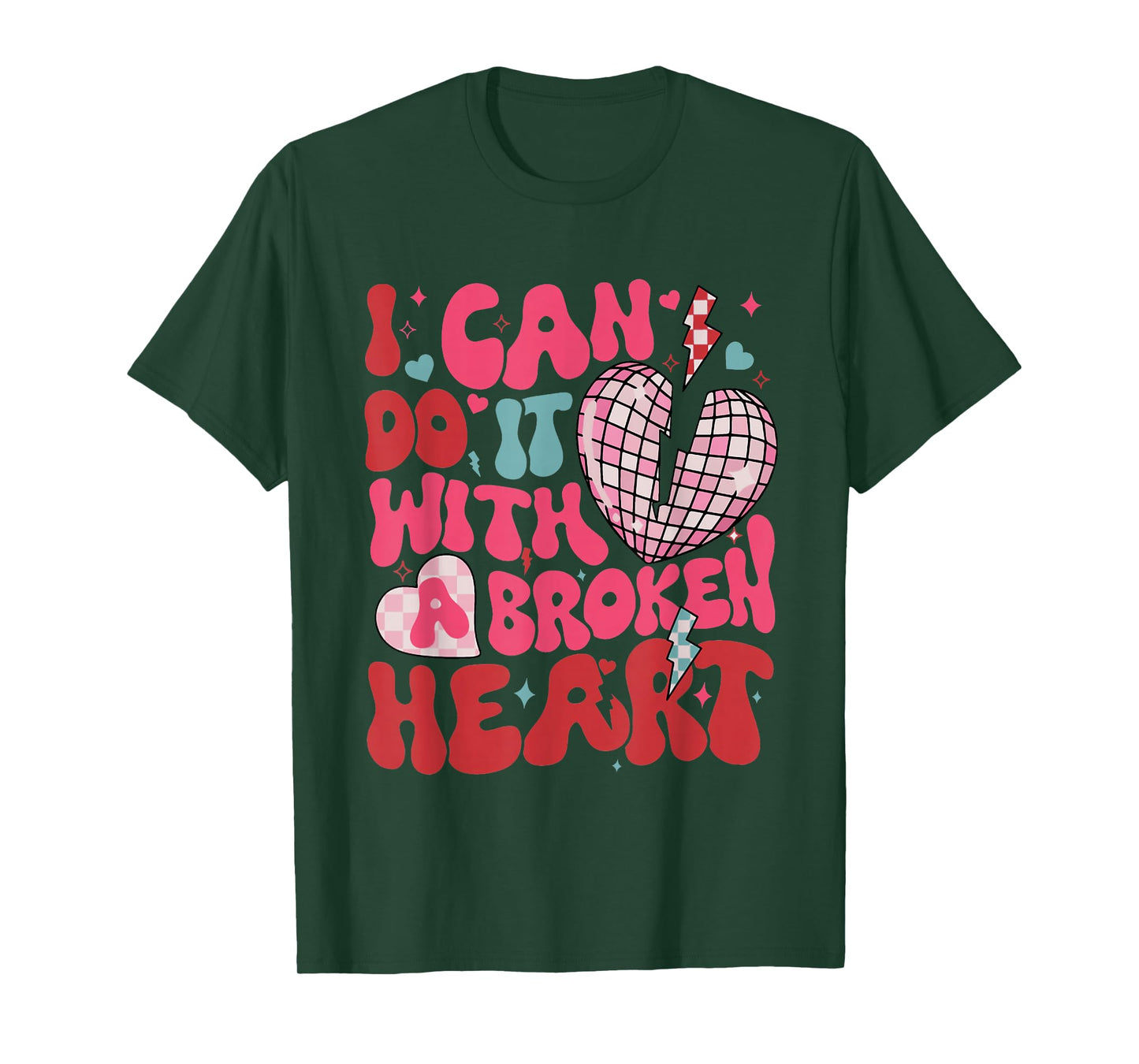 Retro Cute Groovy I Can Do It Quote Disco Heart T-Shirt - Unisex-Adult, Classic Fit, Black, Small, Short Sleeve, Cotton 65% Polyester 35%