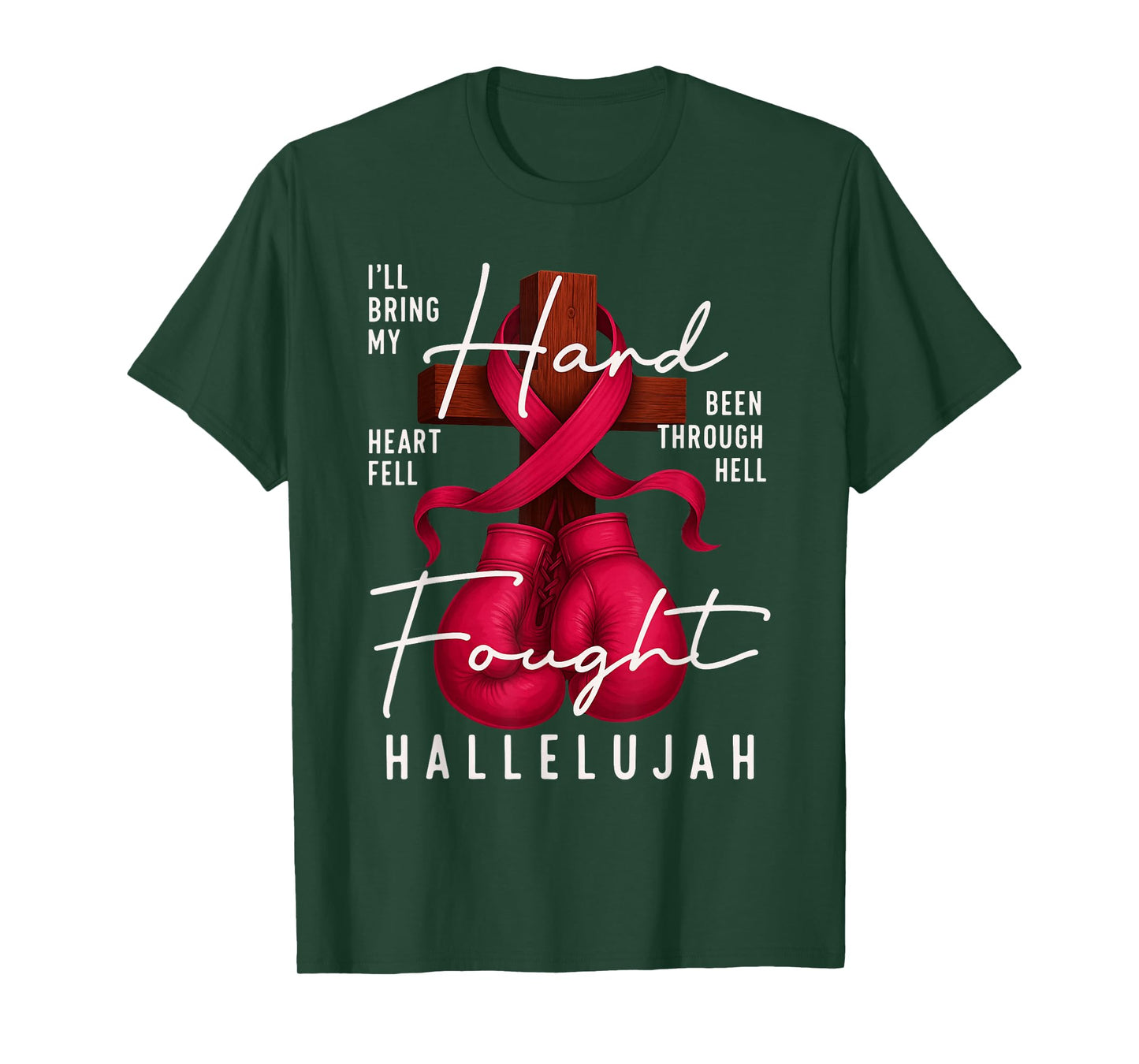 Breast Cancer Awareness Christian Hard Fought Hallelujah God T-Shirt