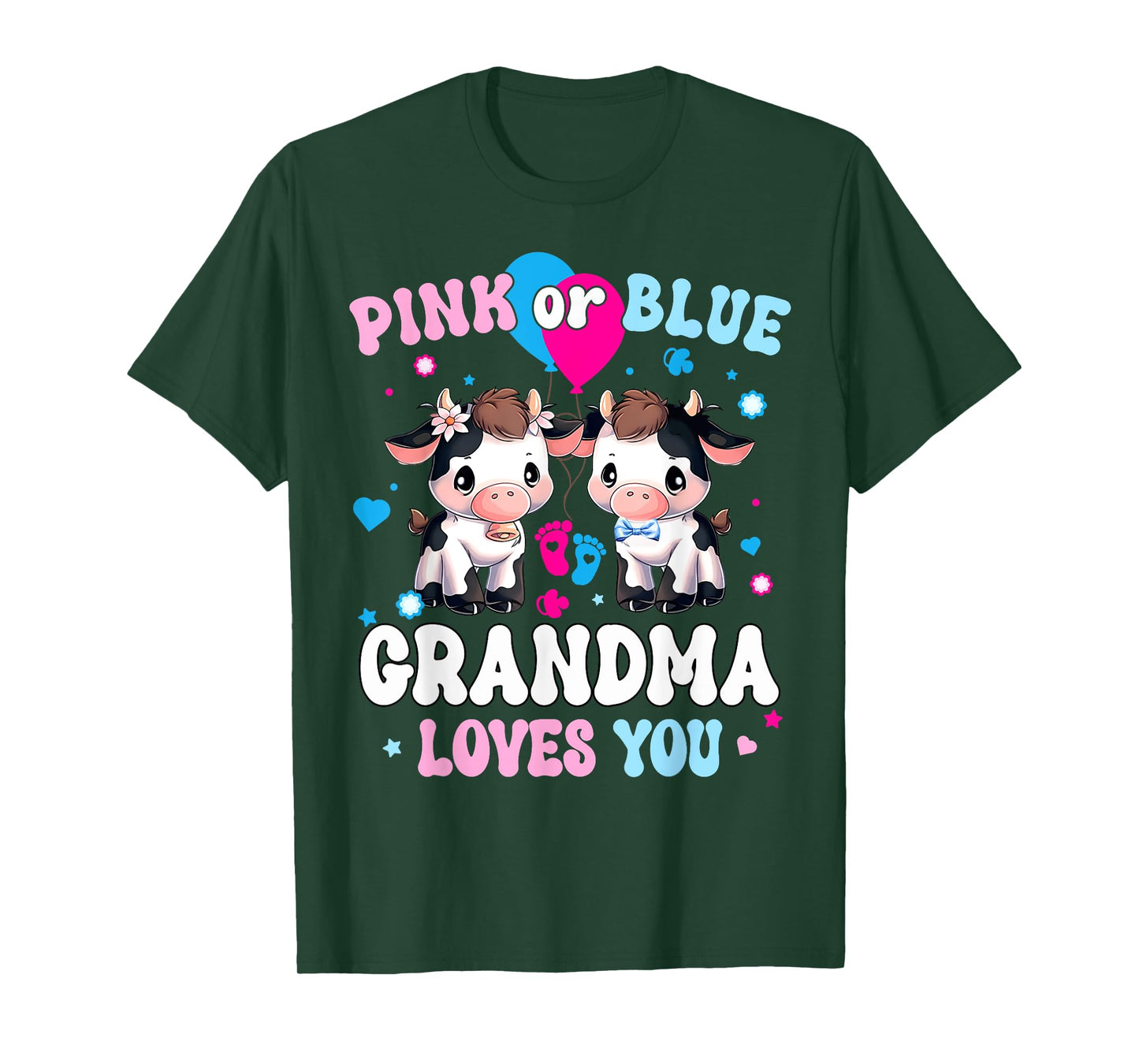 Pink Or Blue Grandma Loves You Cow Gender Reveal Baby Shower T-Shirt