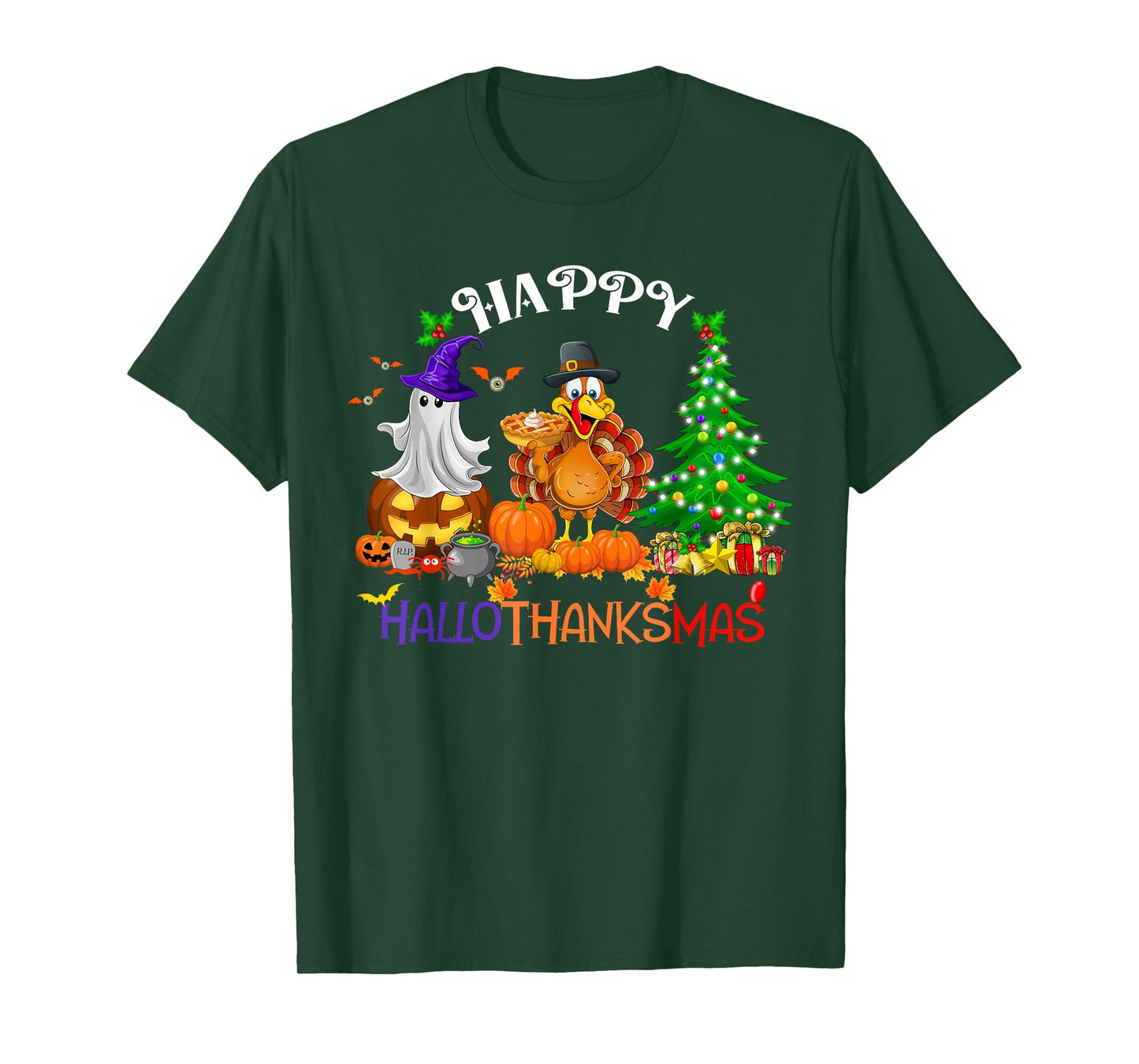 Retro Halloween Thanksgiving Christmas Happy HalloThanksMas T-Shirt