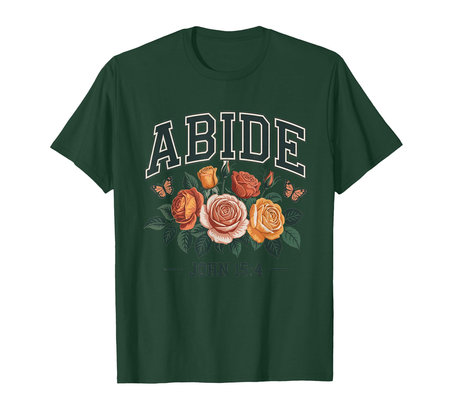 Abide John 15:4 Bible Verse Christian Floral Faith Scripture T-Shirt
