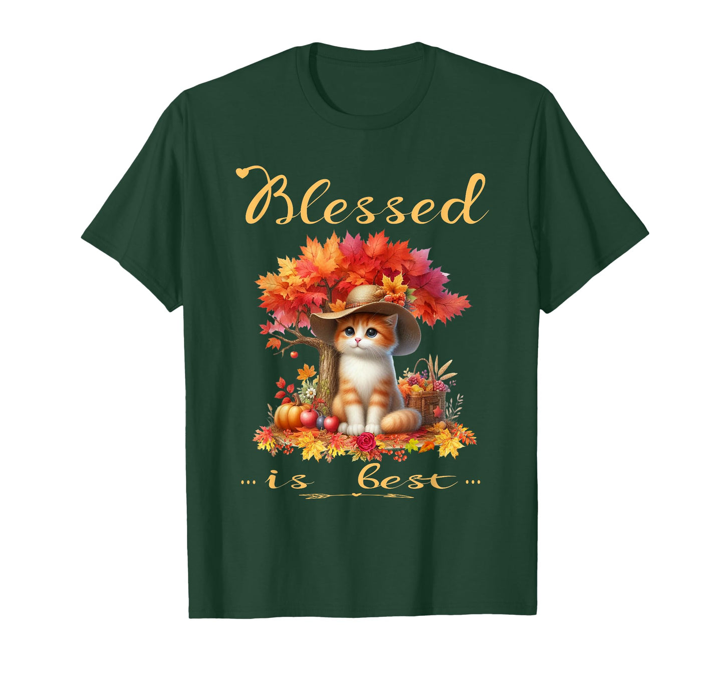 Blessed is Best Fall & Autumn Harvest Cute Vintage Kitty Cat T-Shirt