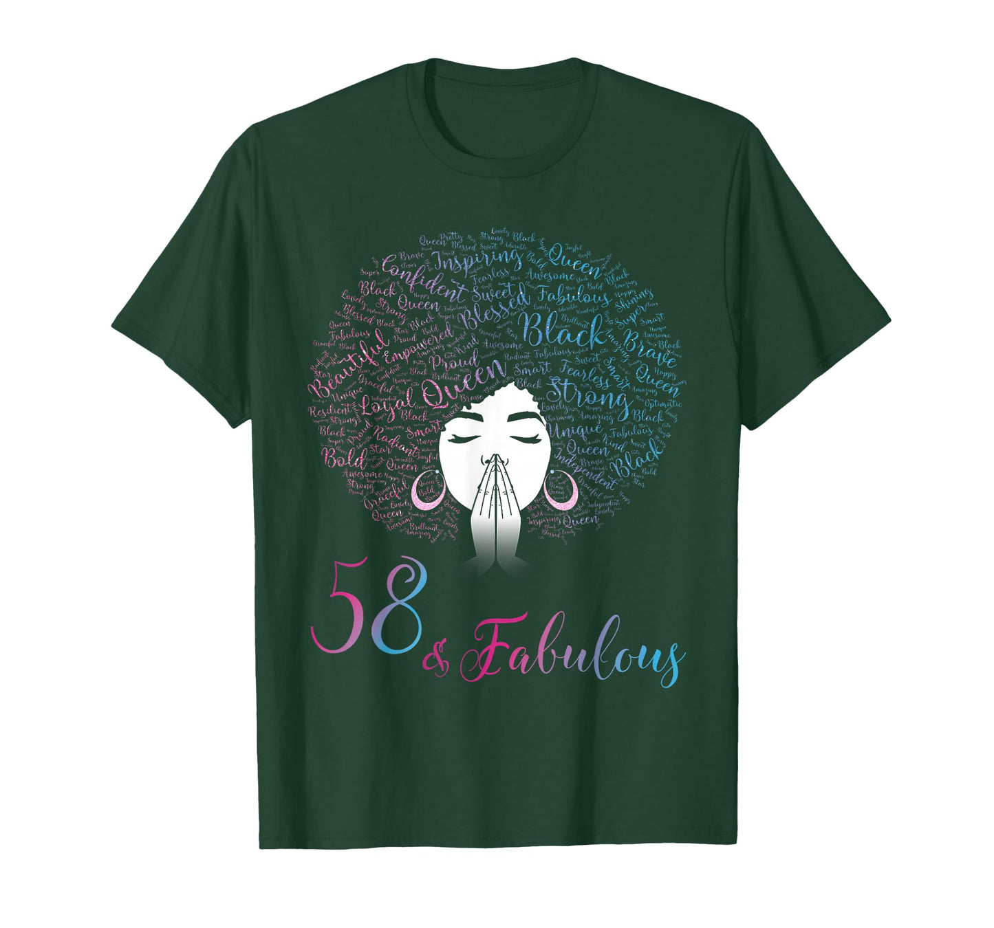 58 & Fabulous Black Queen Afro Hair 58th Birthday T-Shirt