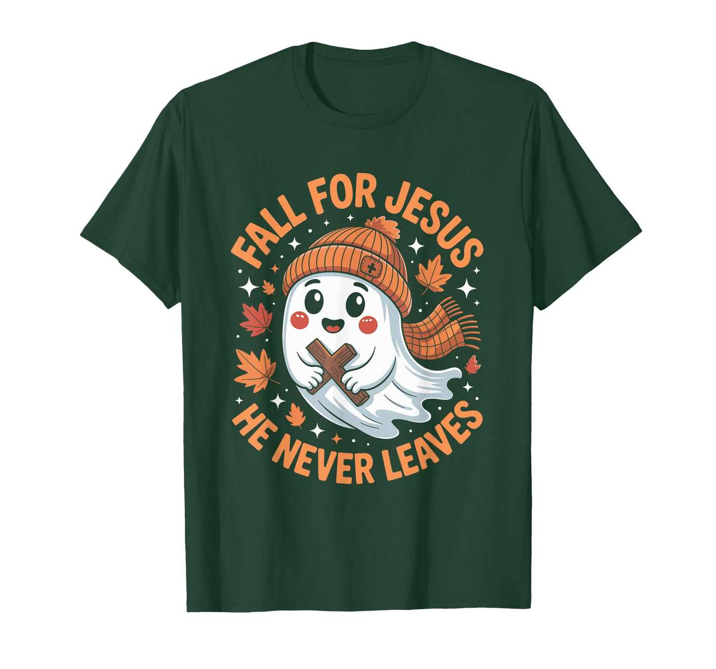 Fall for Jesus He Never Leaves Christian Faith Ghost Meme T-Shirt