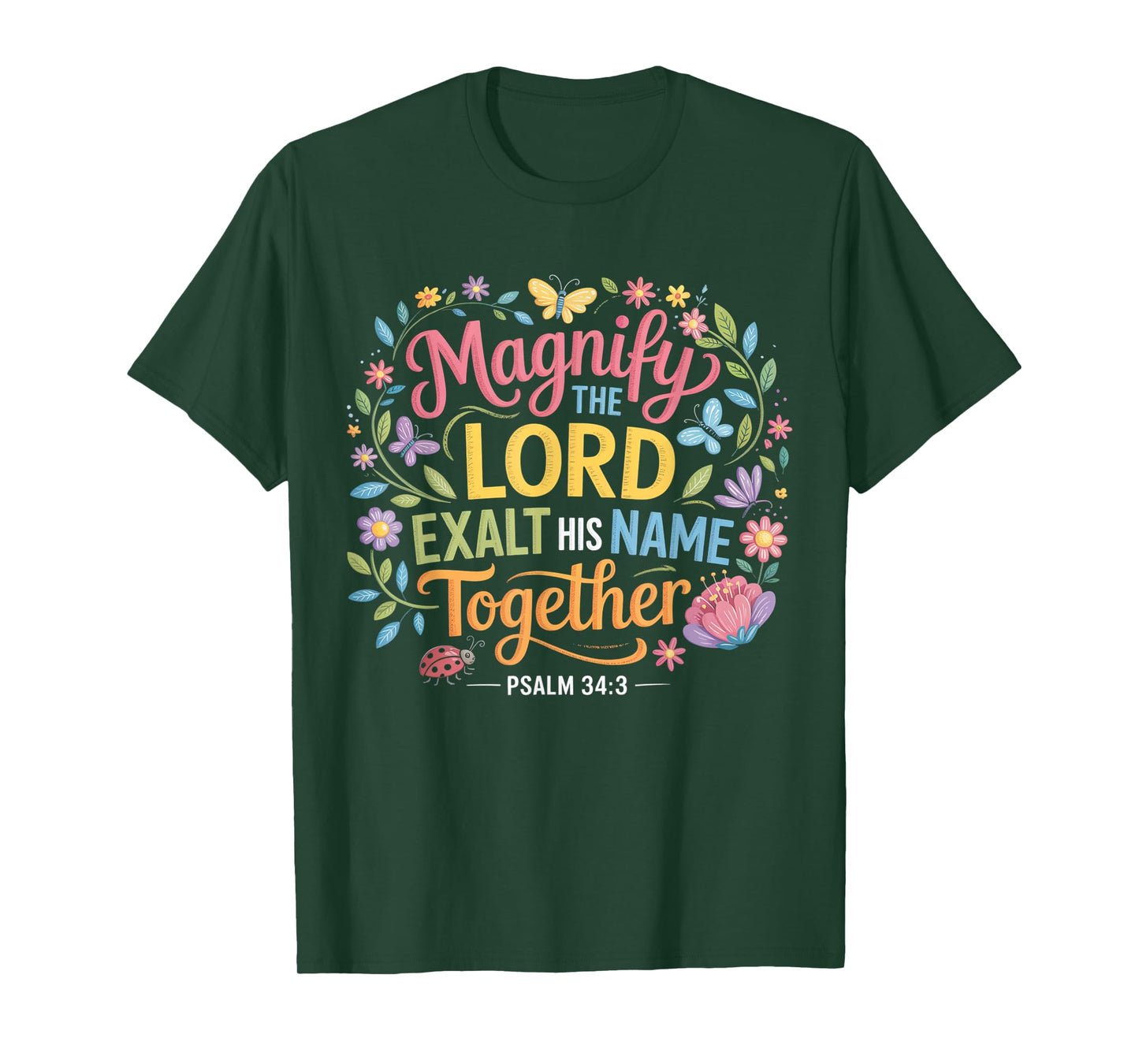 Magnify The Lord Psalm 34:3 Christian Floral T-Shirt