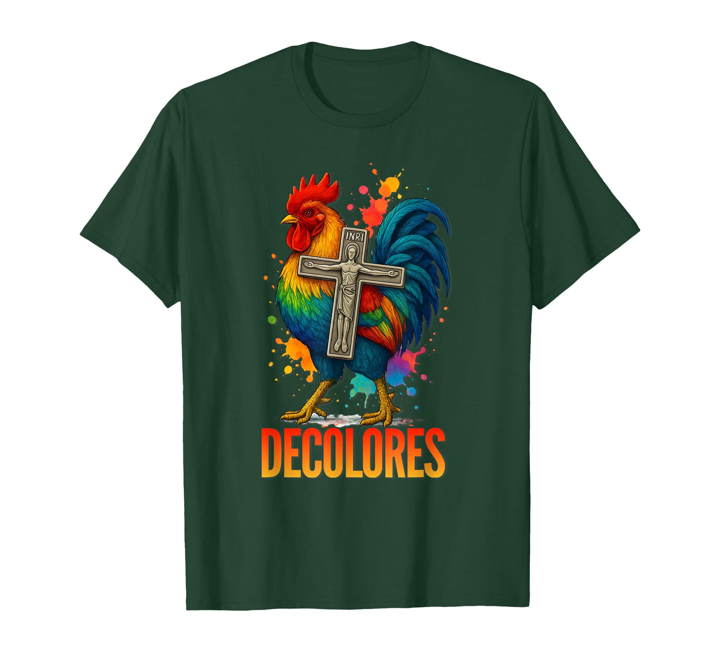 DeColores Cursillo Rainbow Rooster Catholic T-Shirt